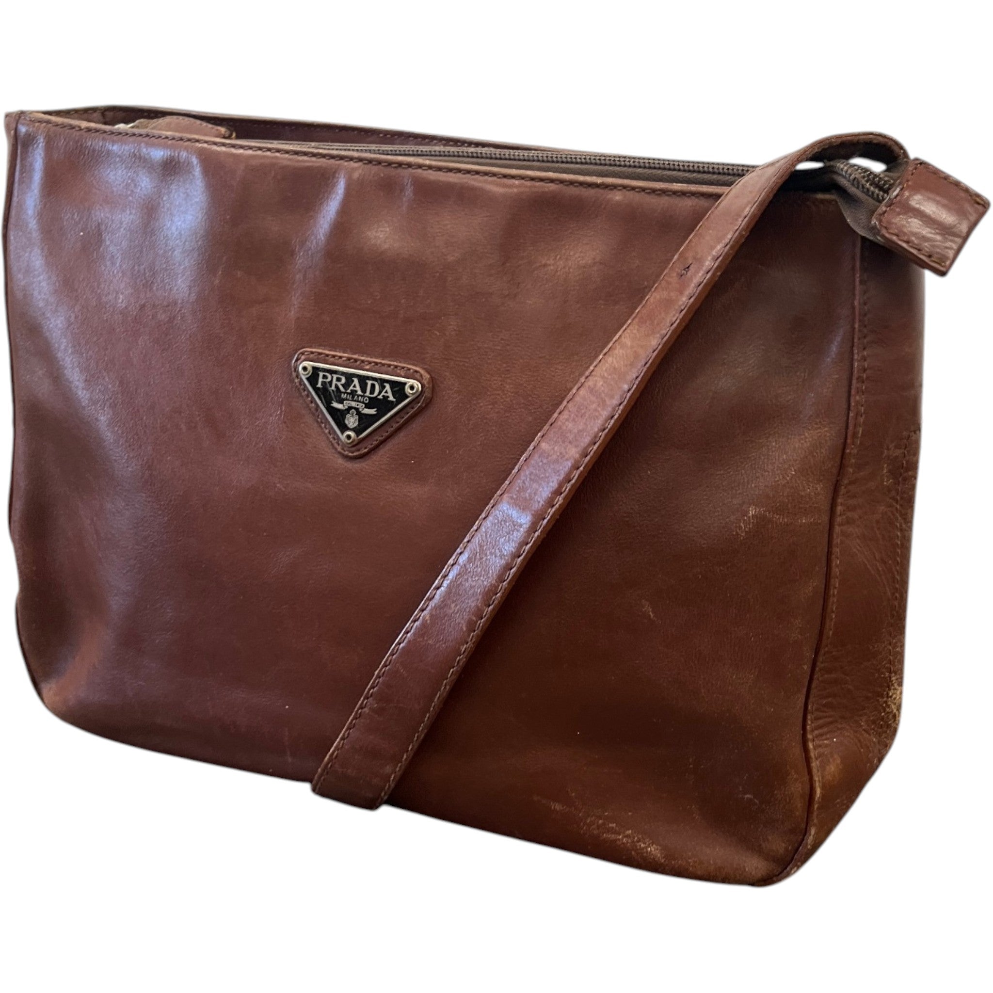 Women's Plaque Logo Messenger Bag Brown