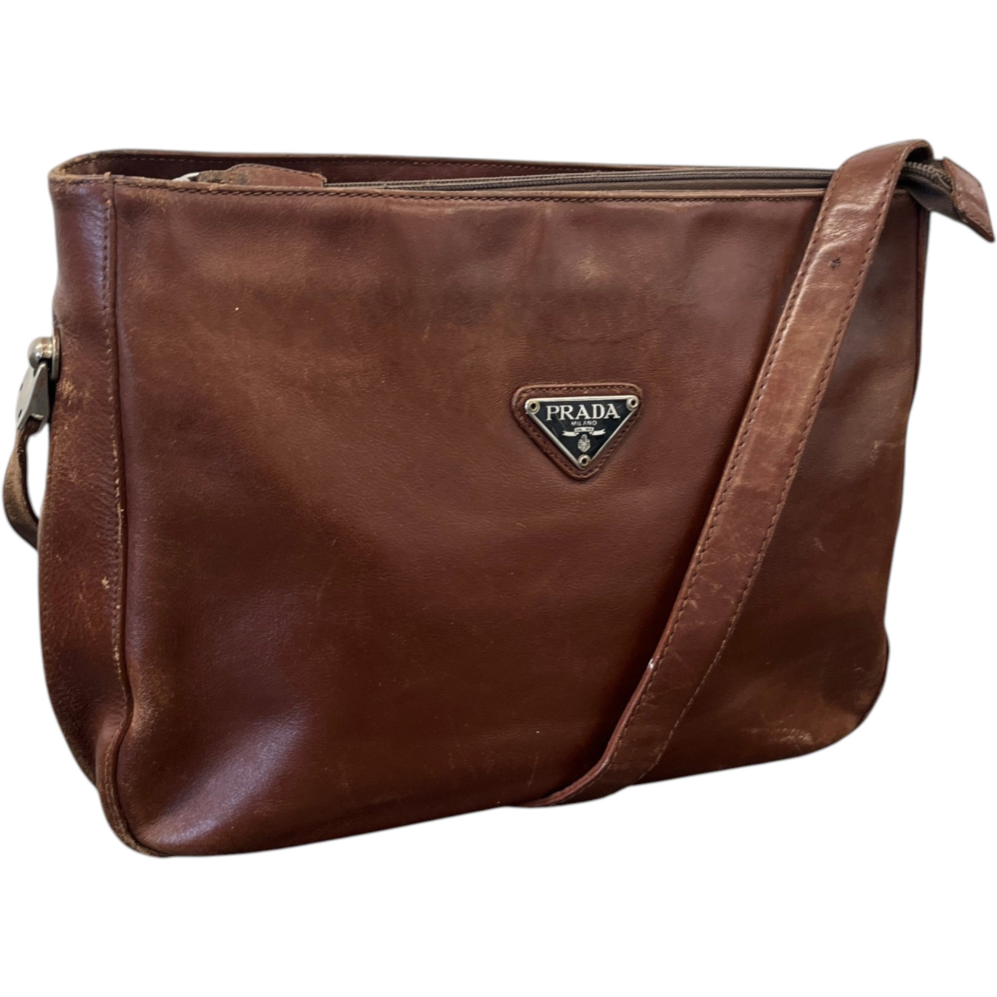 Women's Plaque Logo Messenger Bag Brown