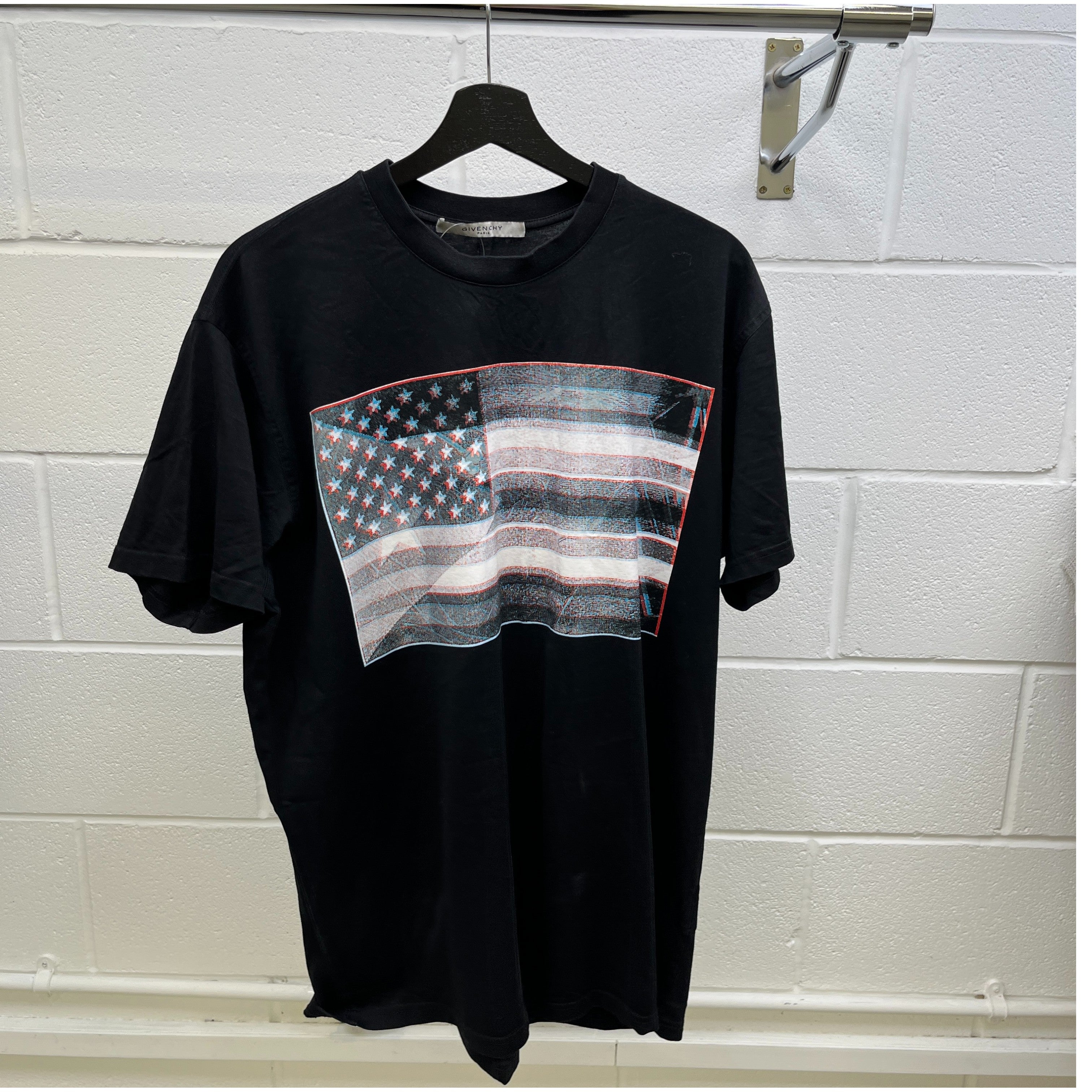 Men's 3D Usa Flag Print T-Shirt Black Size XS