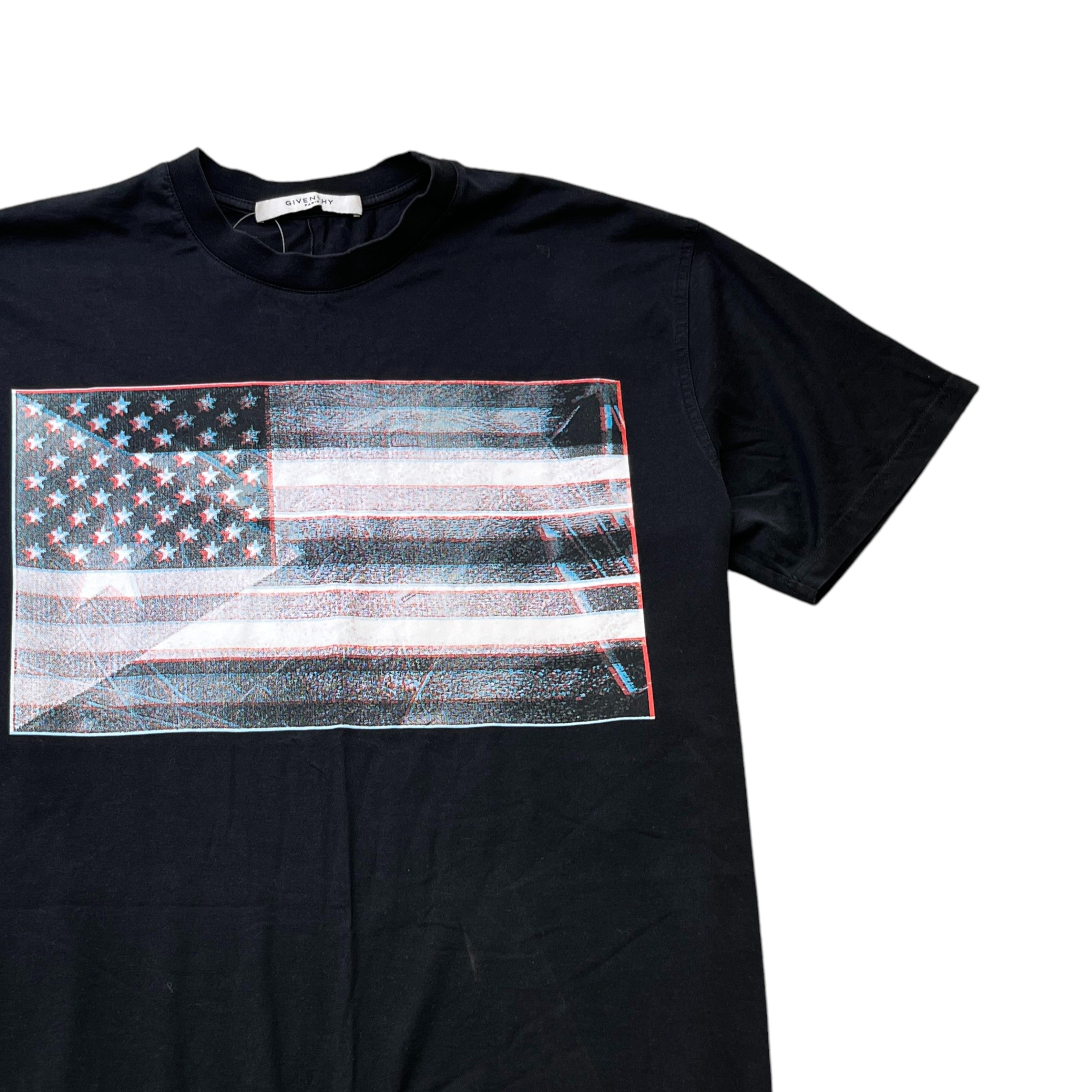 Men's 3D Usa Flag Print T-Shirt Black Size XS