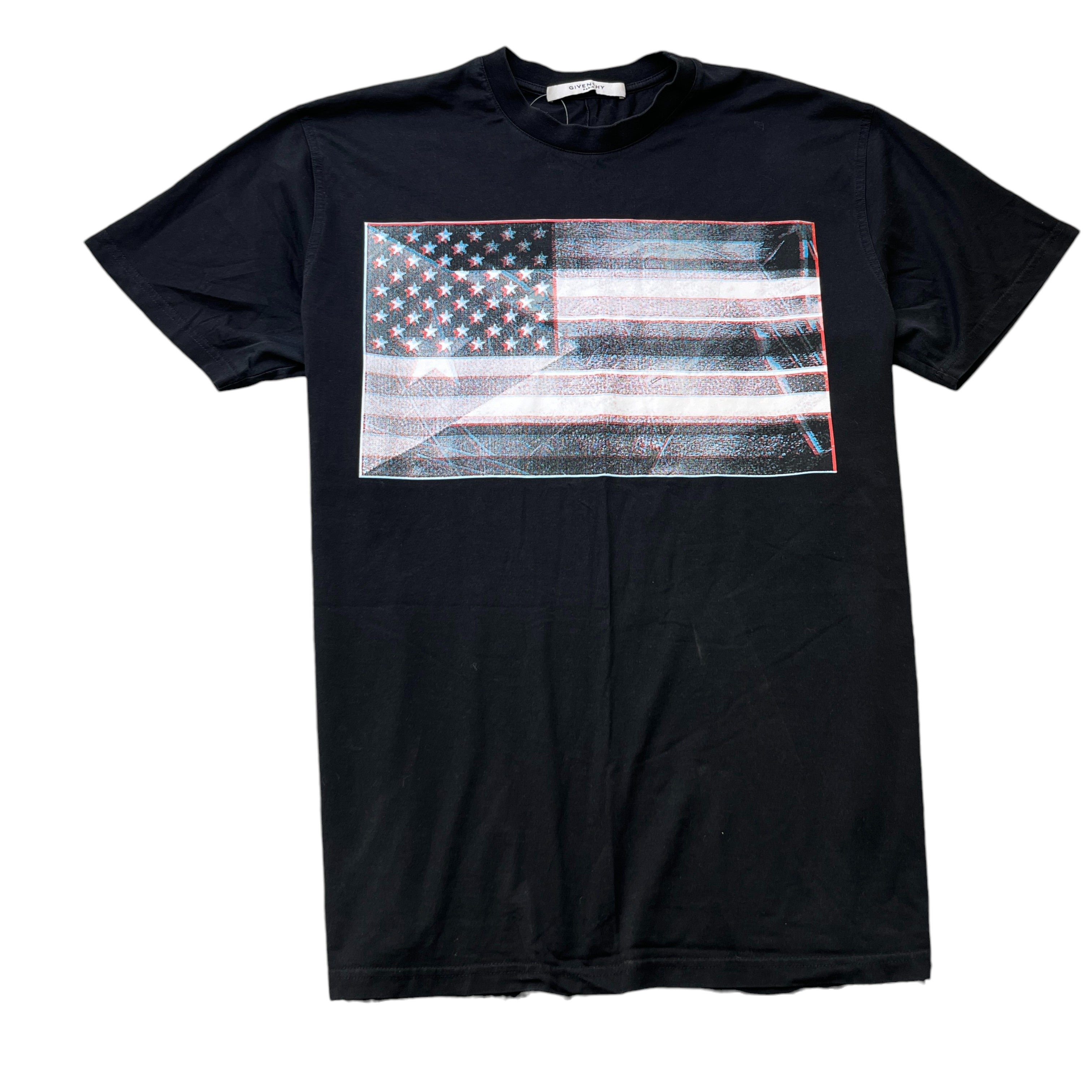 Men's 3D Usa Flag Print T-Shirt Black Size XS