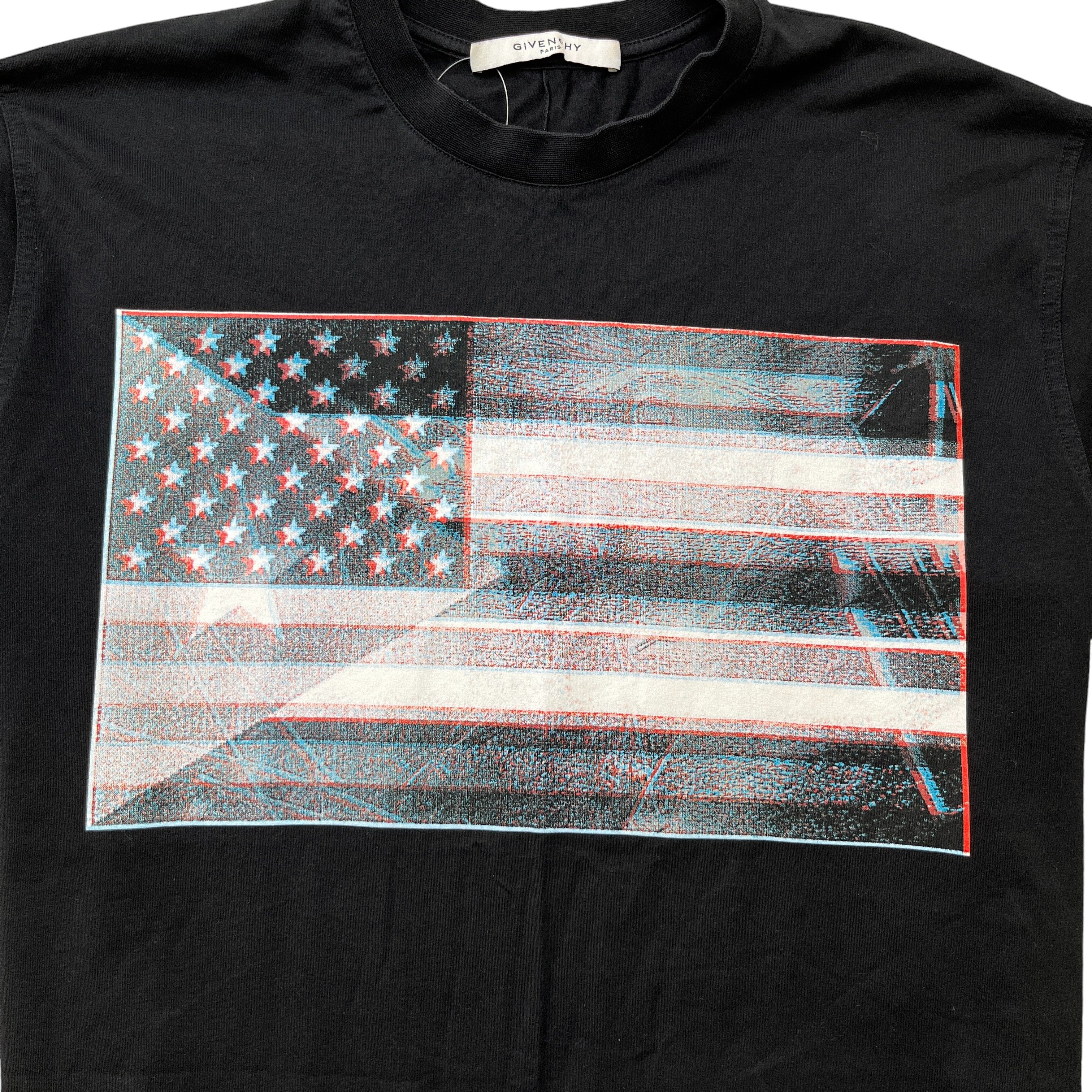 Men's 3D Usa Flag Print T-Shirt Black Size XS