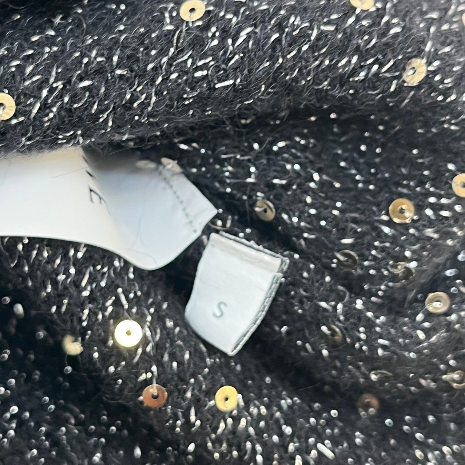 Women's Sequin Balloon Sleeve Jumper Black Size S