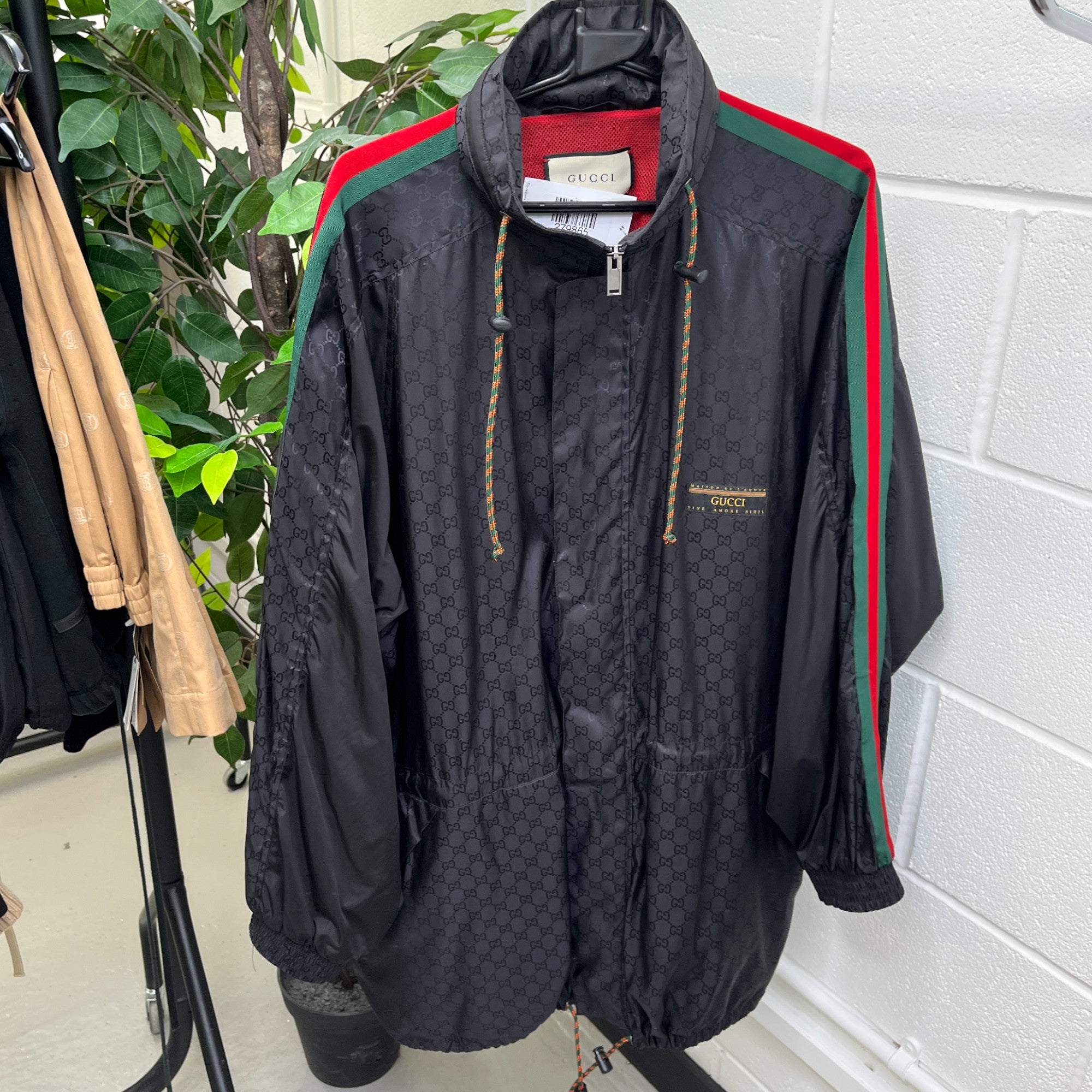 Men's Gg Jacquard Nylon Web Windbreaker Black Size IT 52 / XL