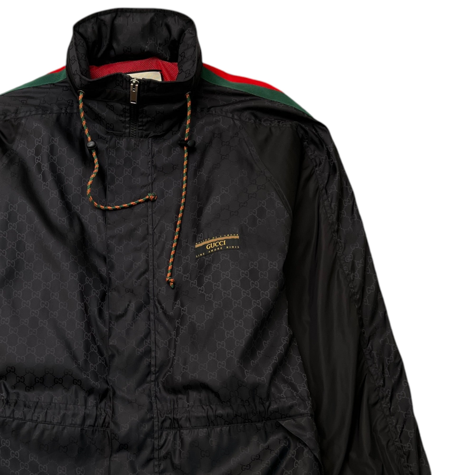 Men's Gg Jacquard Nylon Web Windbreaker Black Size IT 52 / XL