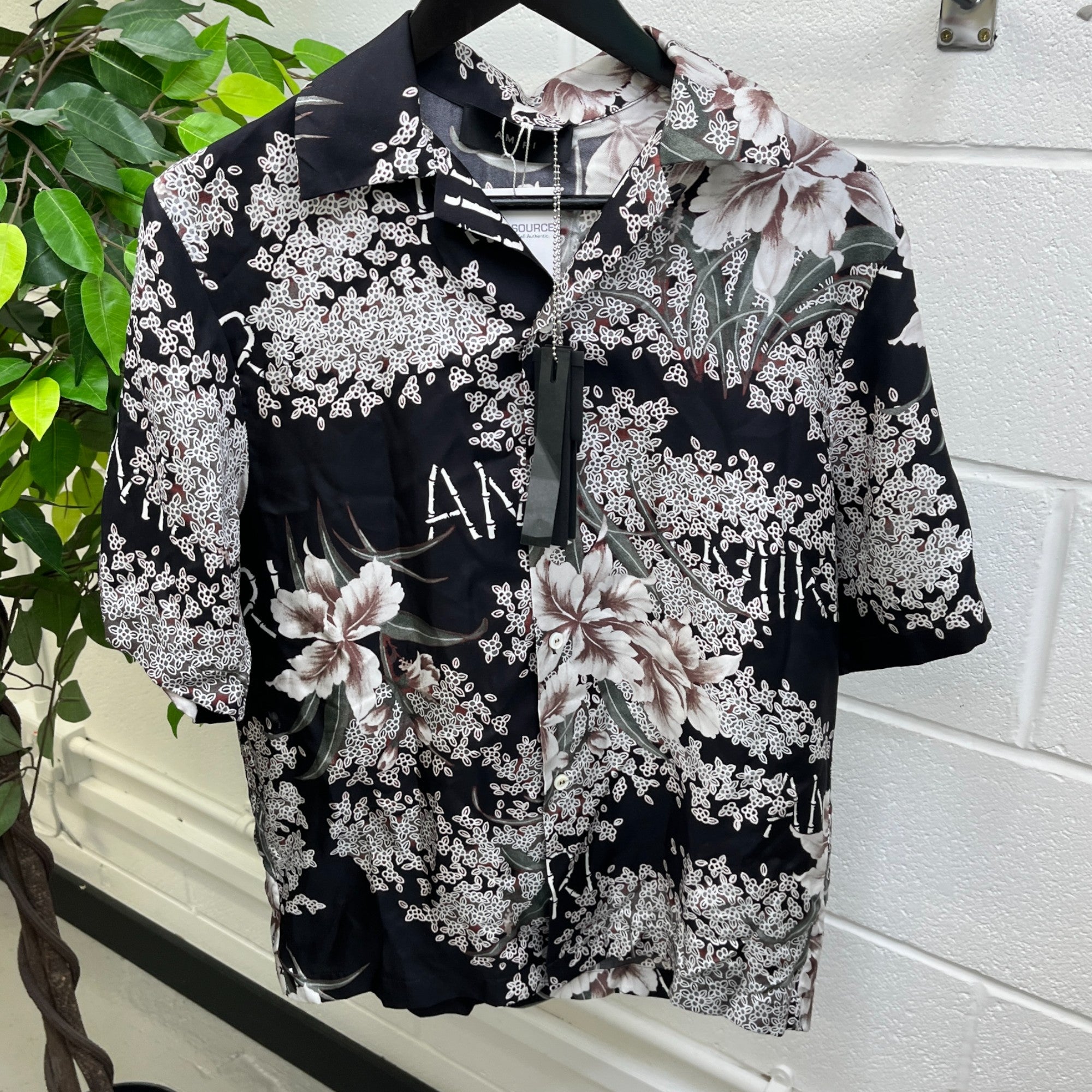 Men's Hibiscus Tiki Print Shirt Black Size IT 46 / UK S