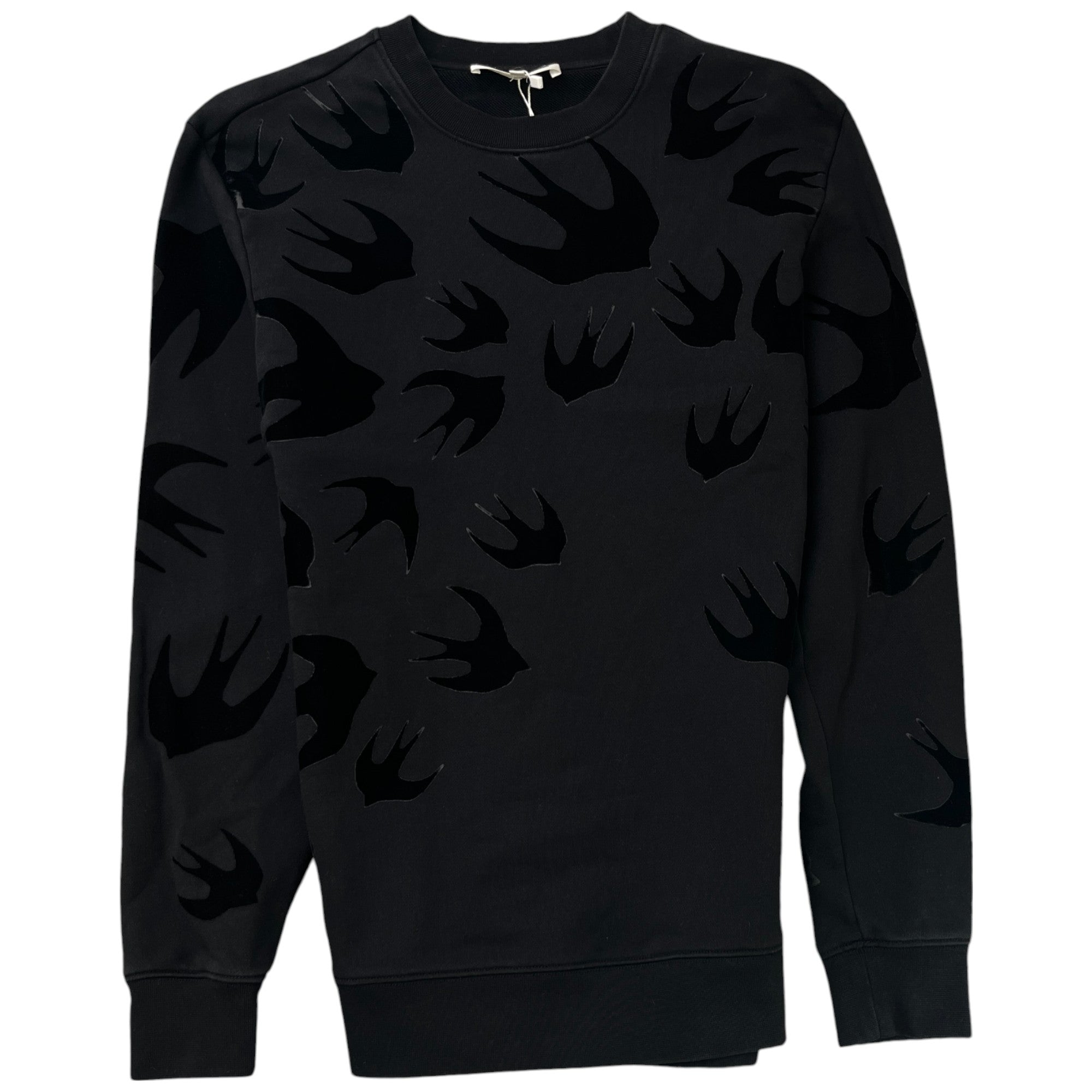 Men's Velour Swallow Print Jumper Black Size XS