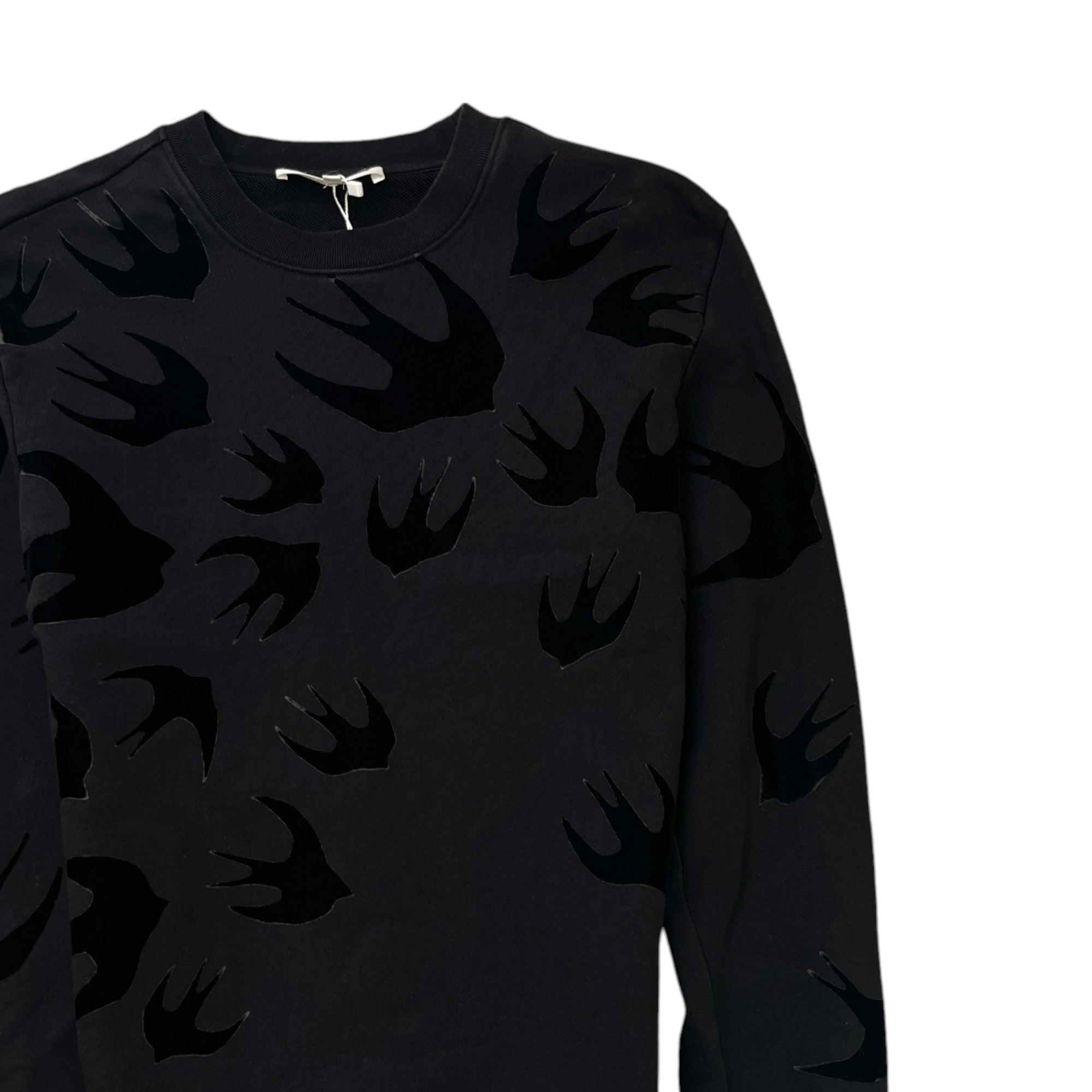 Men's Velour Swallow Print Jumper Black Size XS
