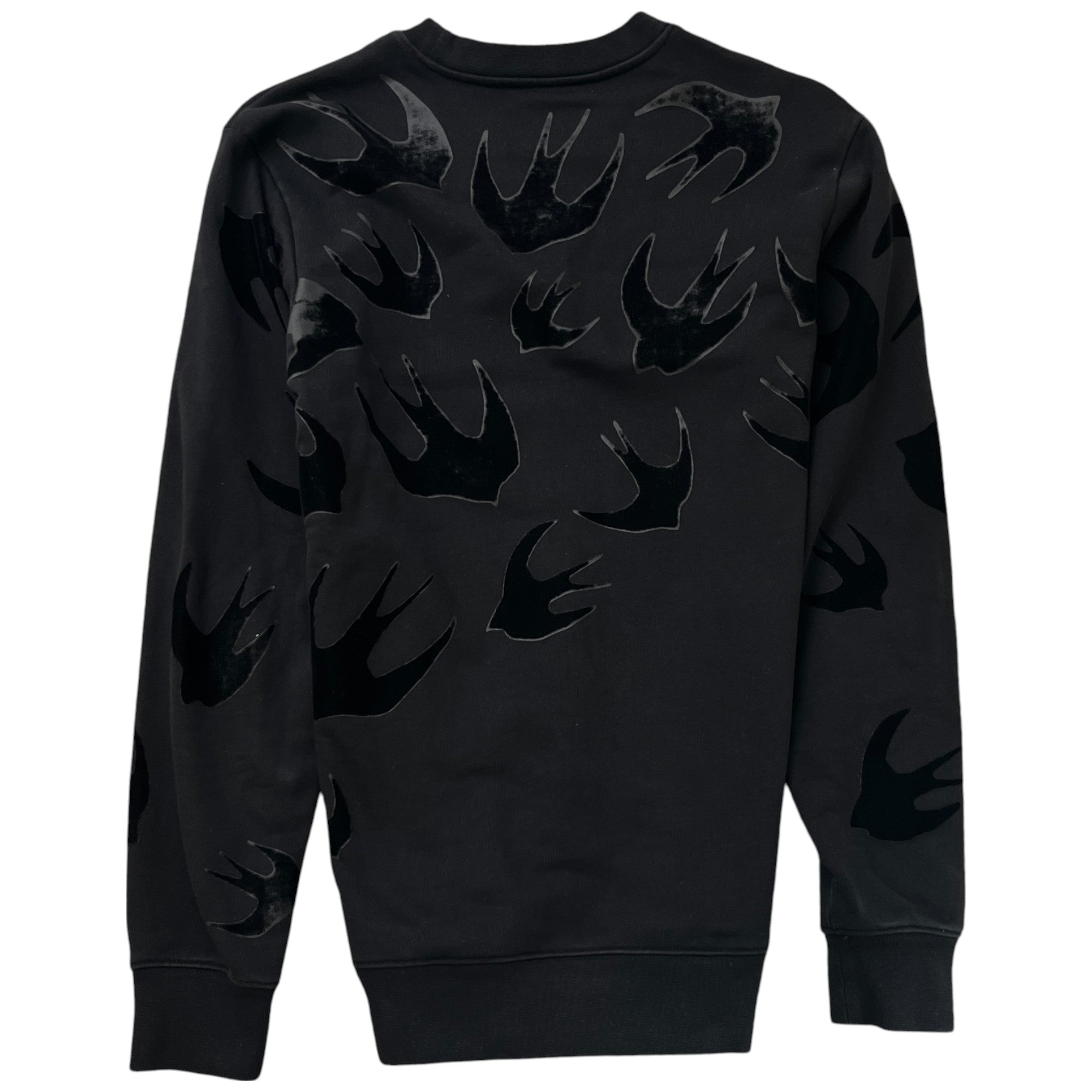 Men's Velour Swallow Print Jumper Black Size XS