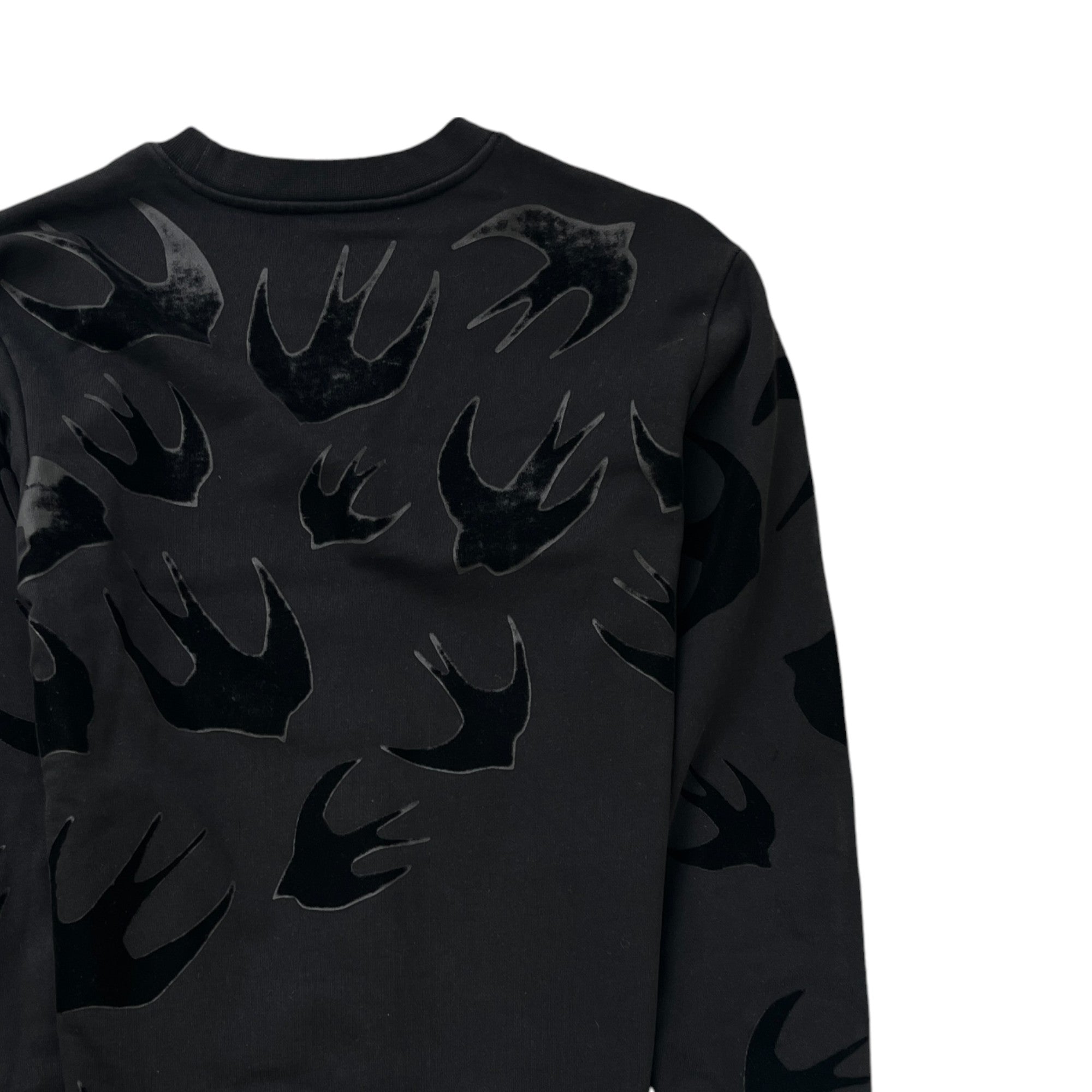 Men's Velour Swallow Print Jumper Black Size XS