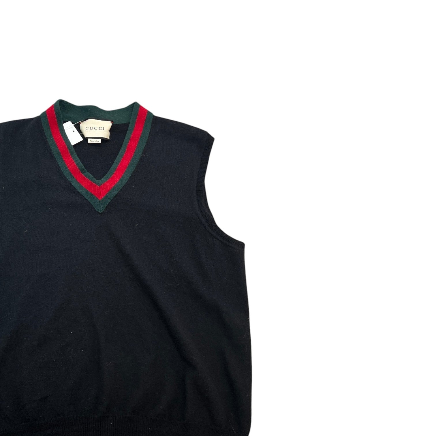 Men's Web Stripe V Neck Vest Black Size XL