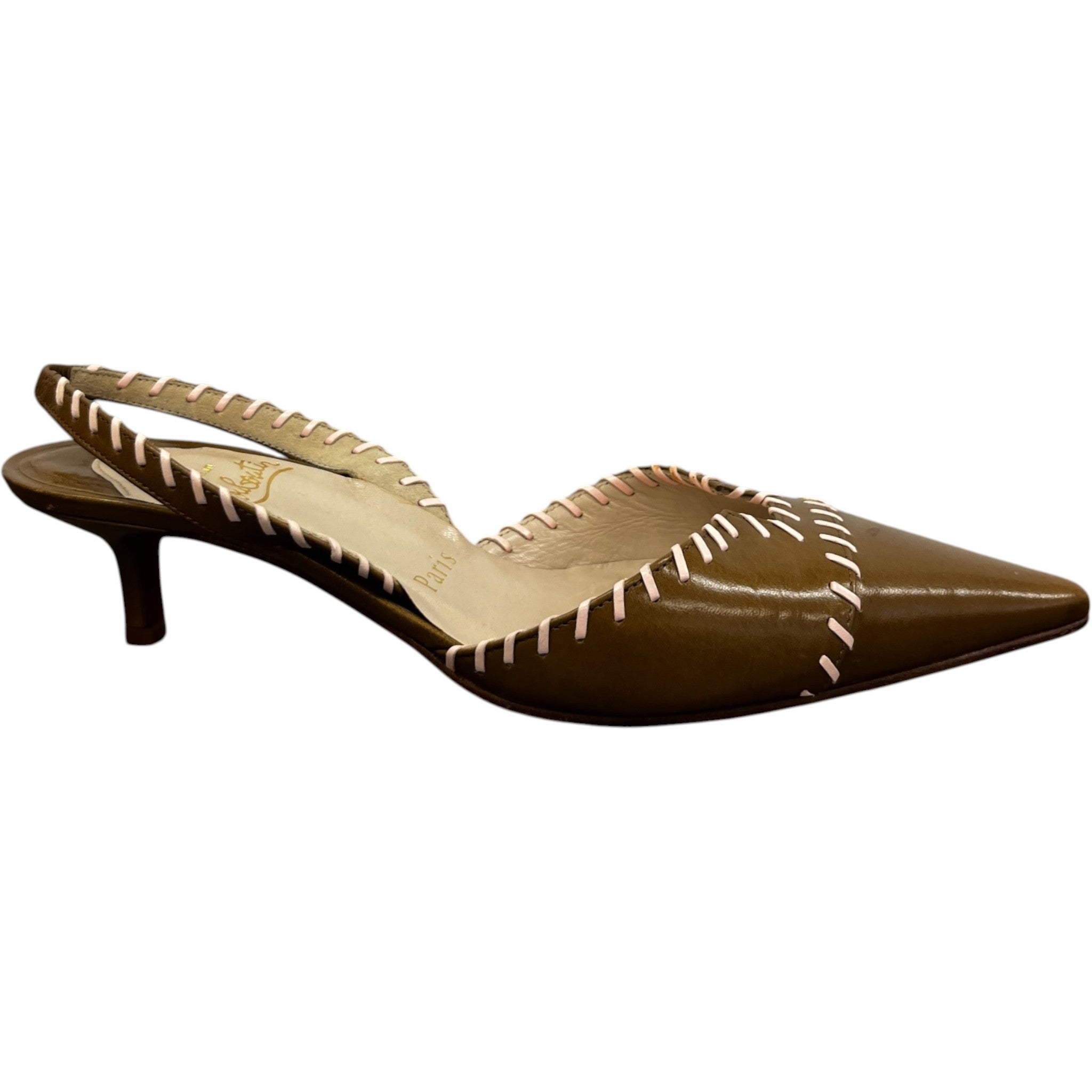 Women's Stitch Detail Kitten Heal Mules Brown Size EU 36 / UK 3