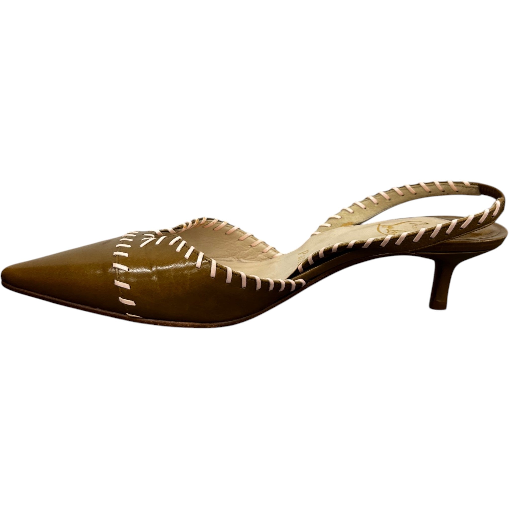 Women's Stitch Detail Kitten Heal Mules Brown Size EU 36 / UK 3