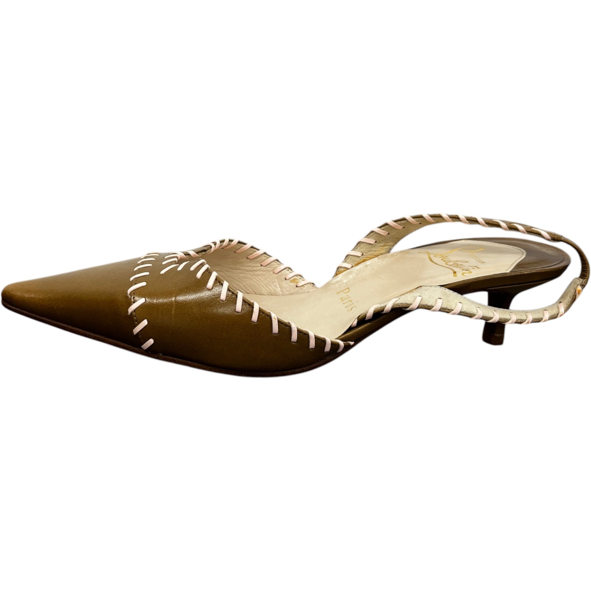 Women's Stitch Detail Kitten Heal Mules Brown Size EU 36 / UK 3