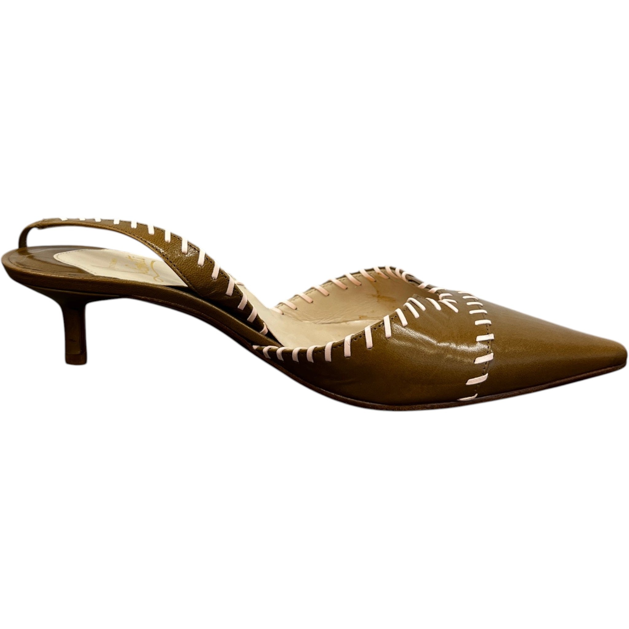Women's Stitch Detail Kitten Heal Mules Brown Size EU 36 / UK 3