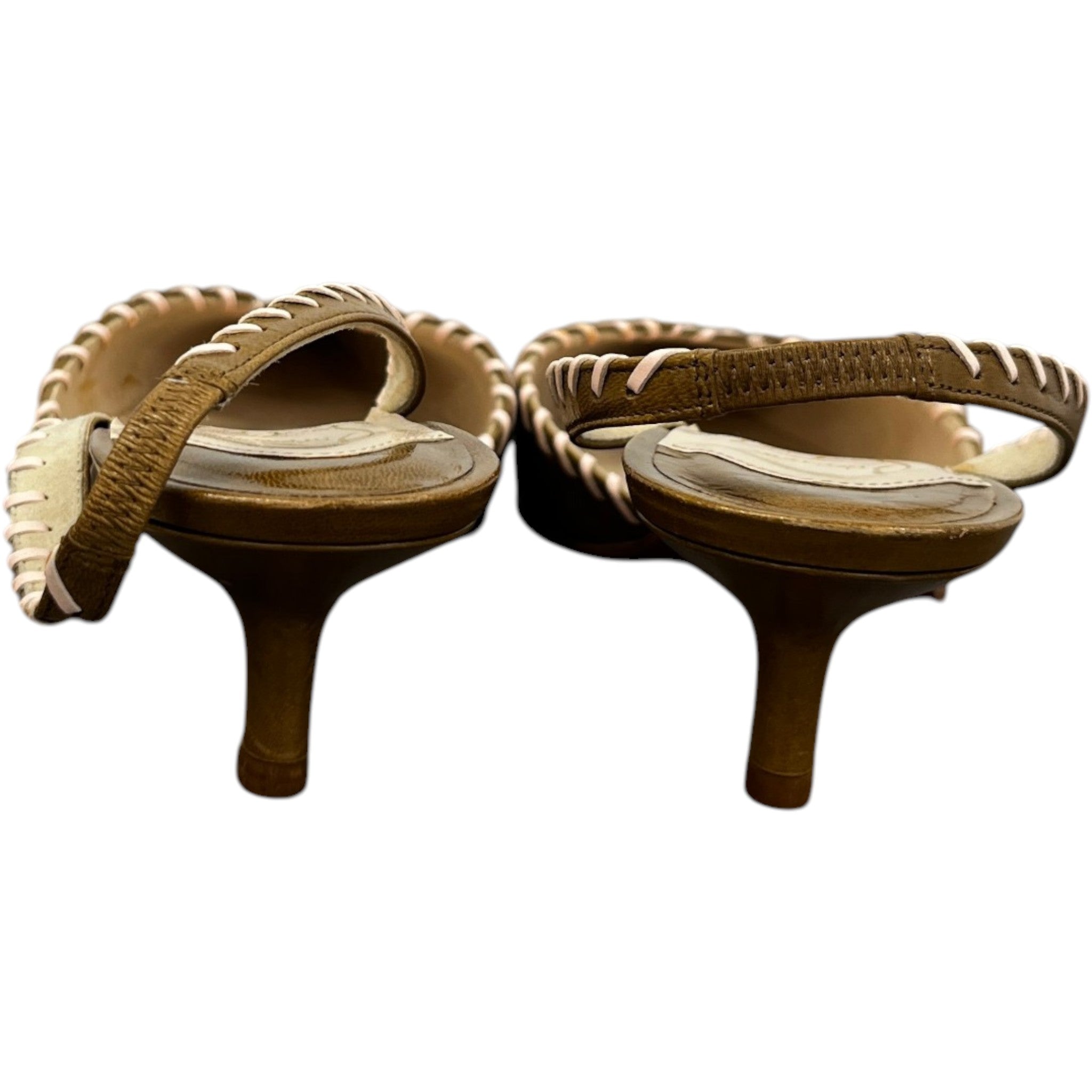 Women's Stitch Detail Kitten Heal Mules Brown Size EU 36 / UK 3
