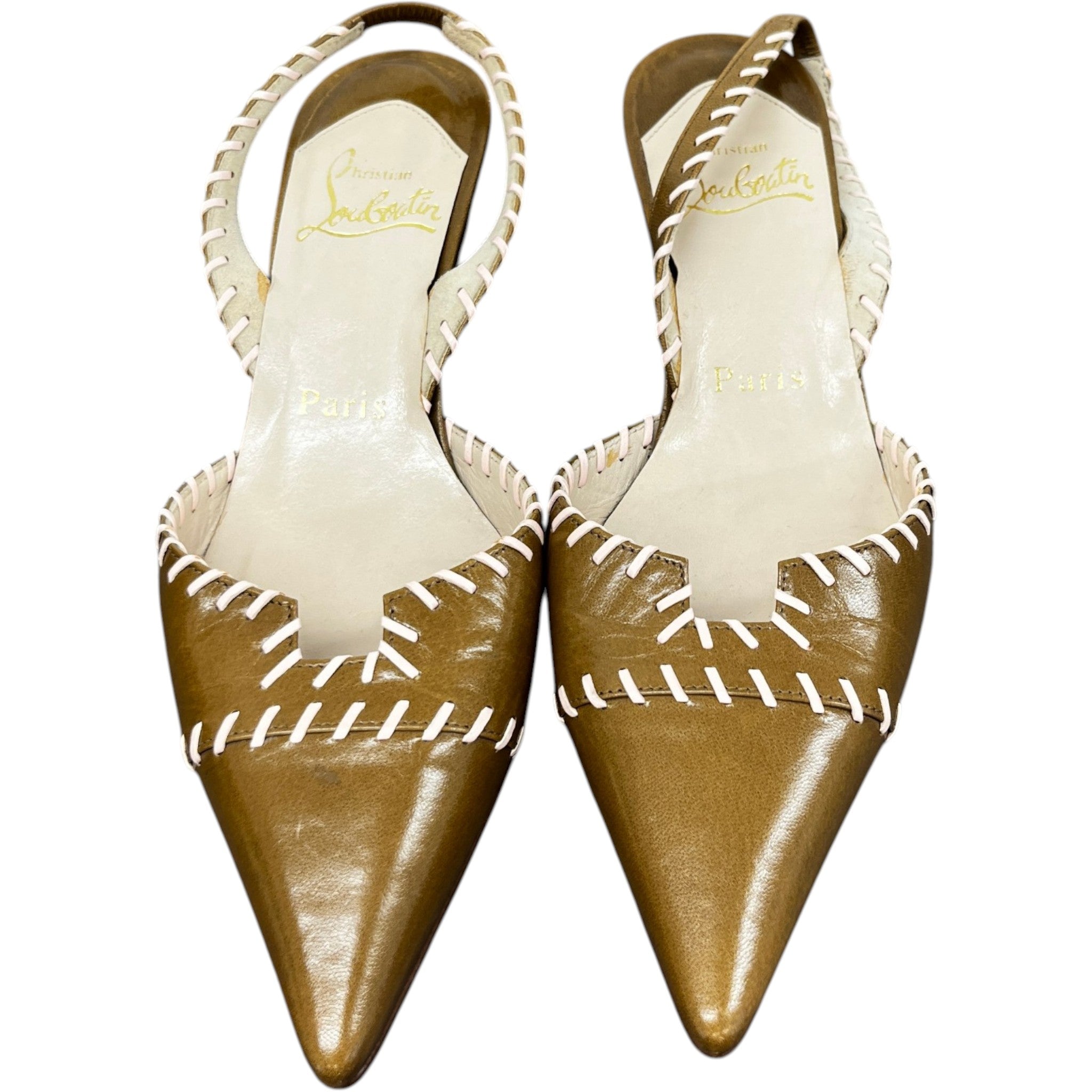 Women's Stitch Detail Kitten Heal Mules Brown Size EU 36 / UK 3