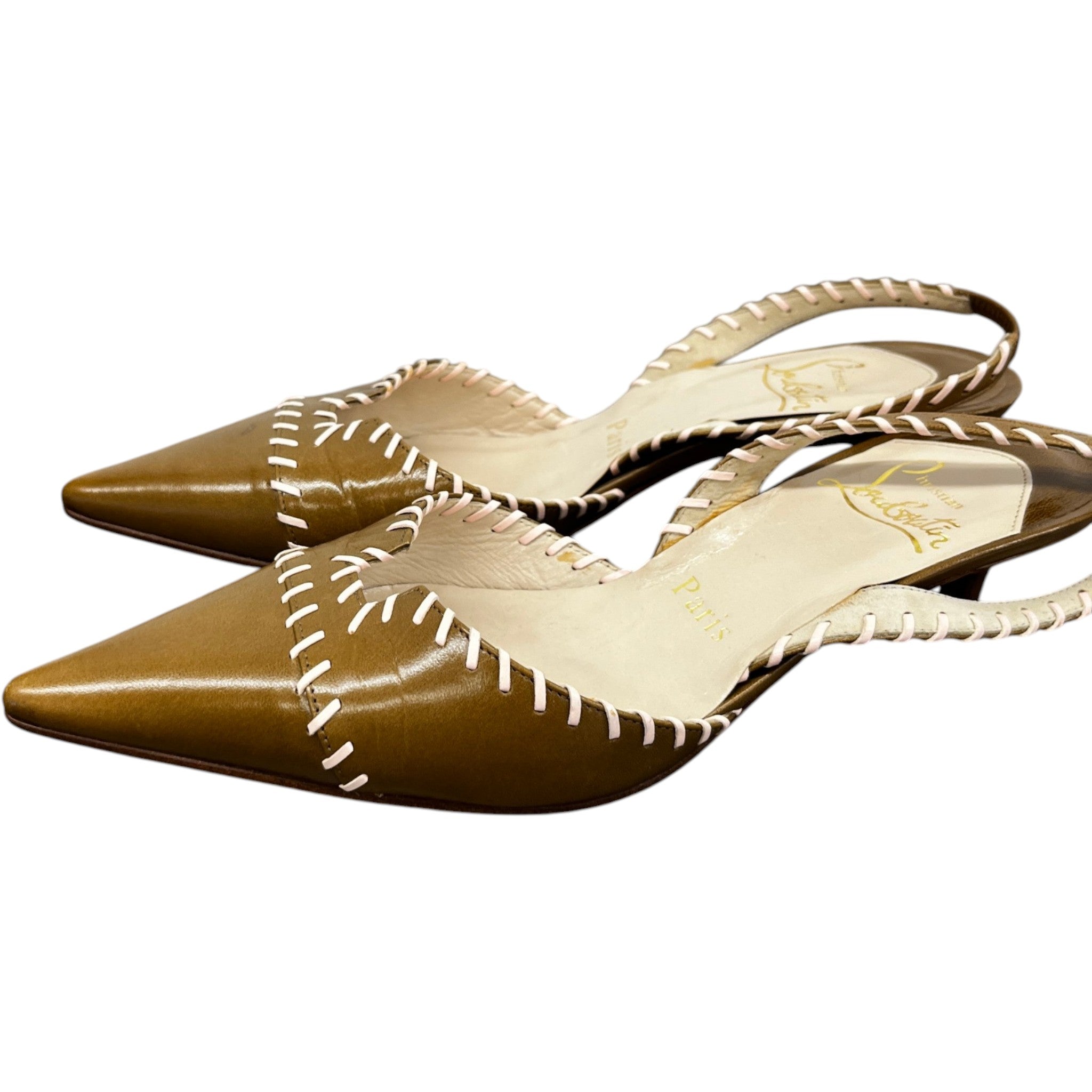 Women's Stitch Detail Kitten Heal Mules Brown Size EU 36 / UK 3