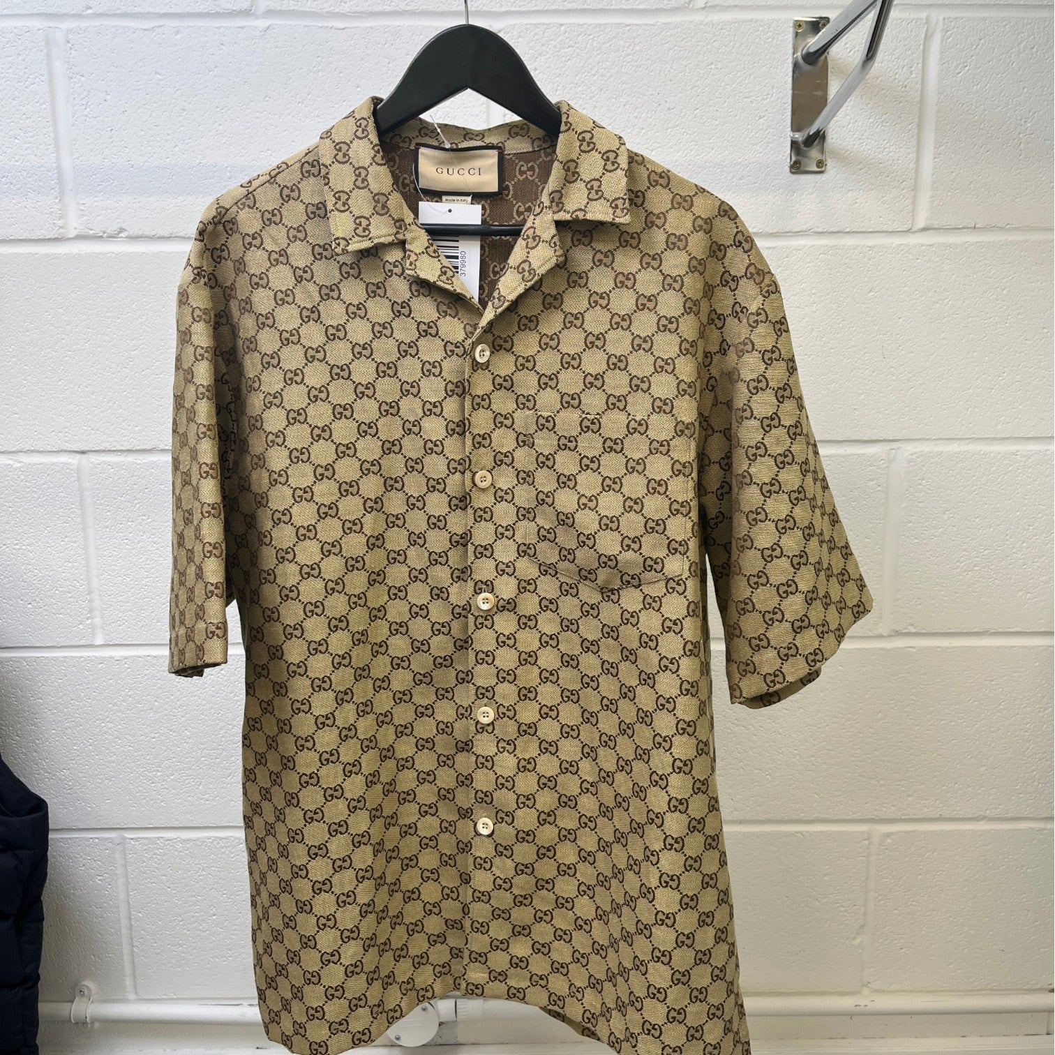 Men's Gg Supreme Short Sleeve Shirt Beige Size IT 48 / UK M