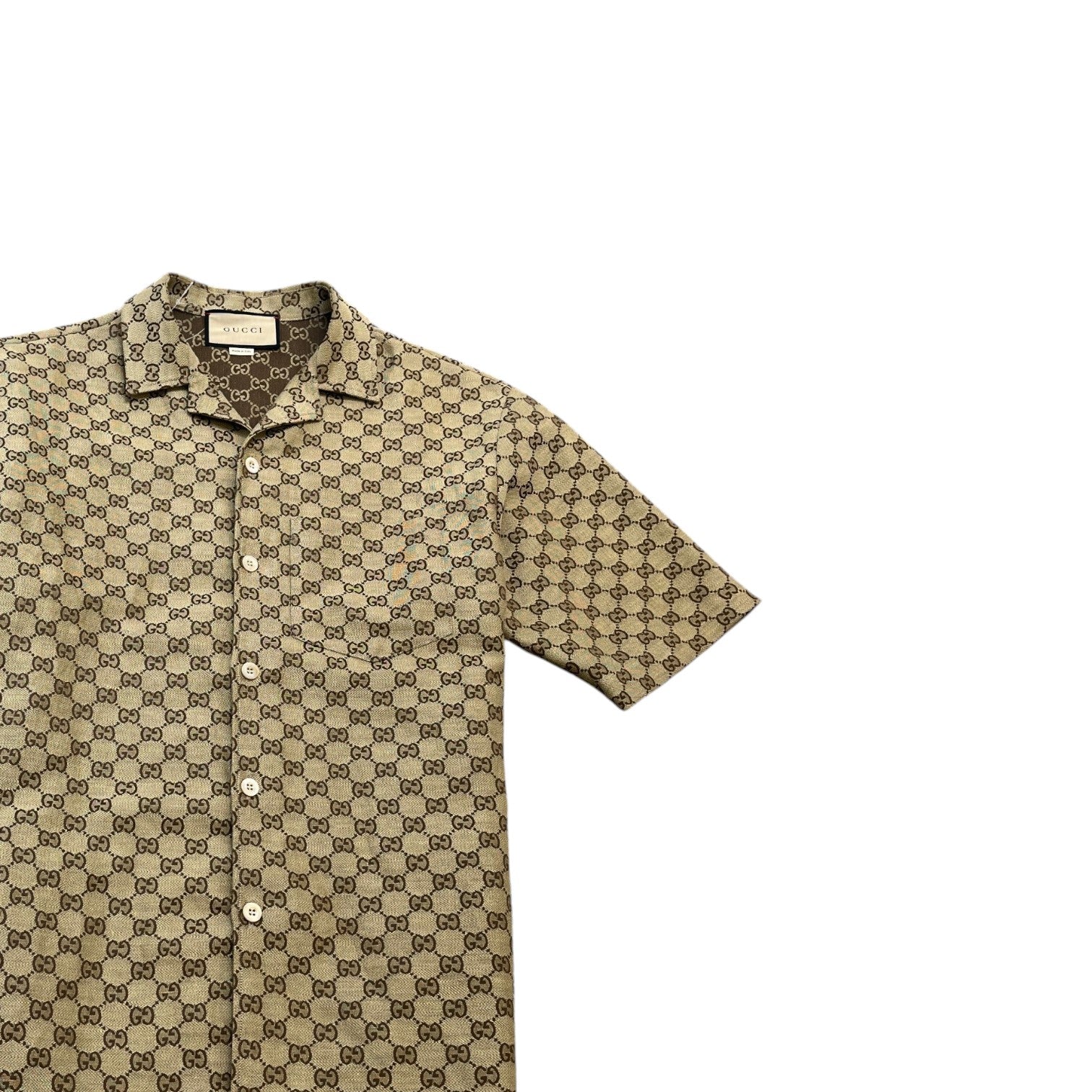 Men's Gg Supreme Short Sleeve Shirt Beige Size IT 48 / UK M