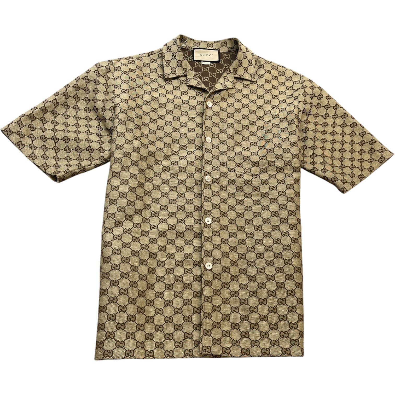 Men's Gg Supreme Short Sleeve Shirt Beige Size IT 48 / UK M