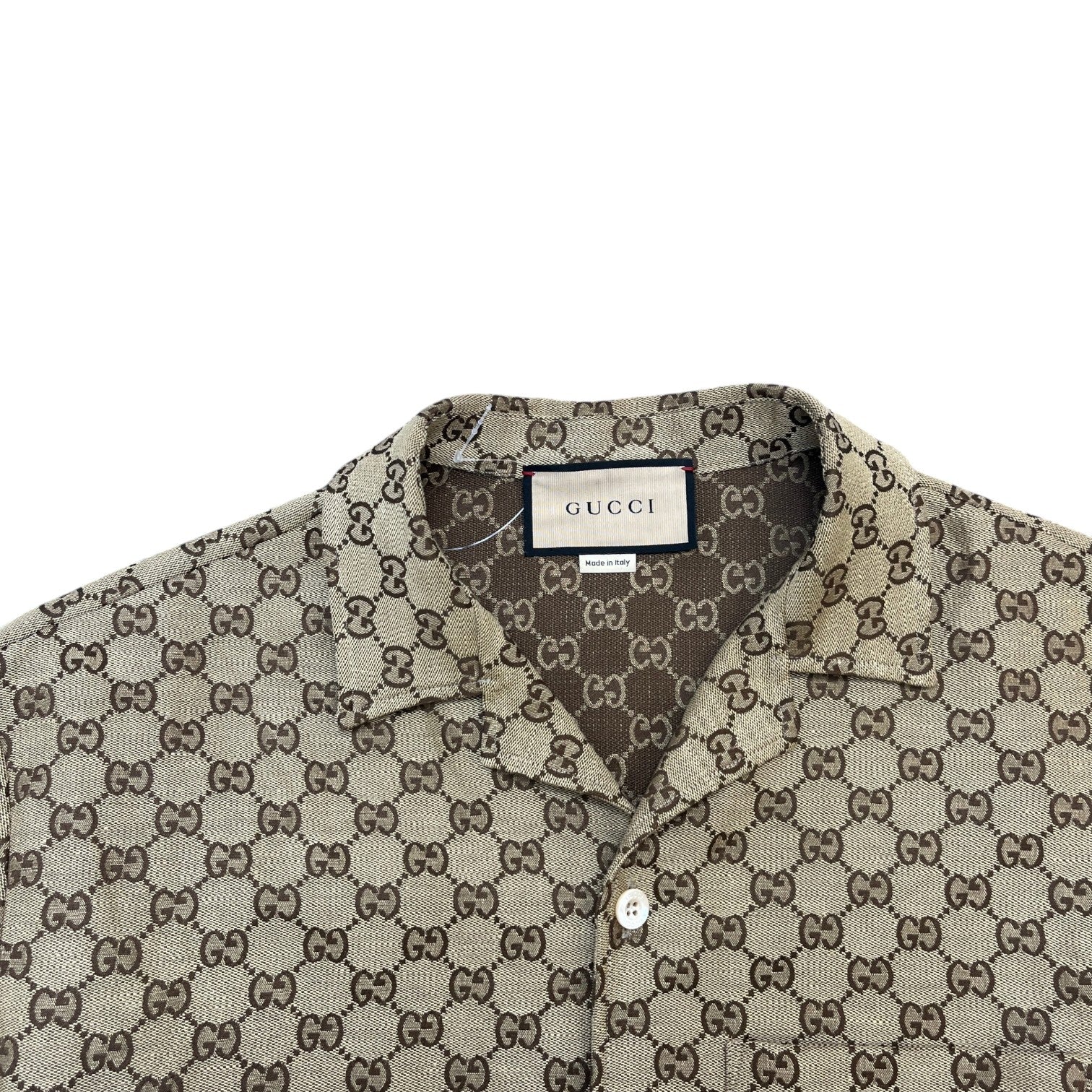 Men's Gg Supreme Short Sleeve Shirt Beige Size IT 48 / UK M