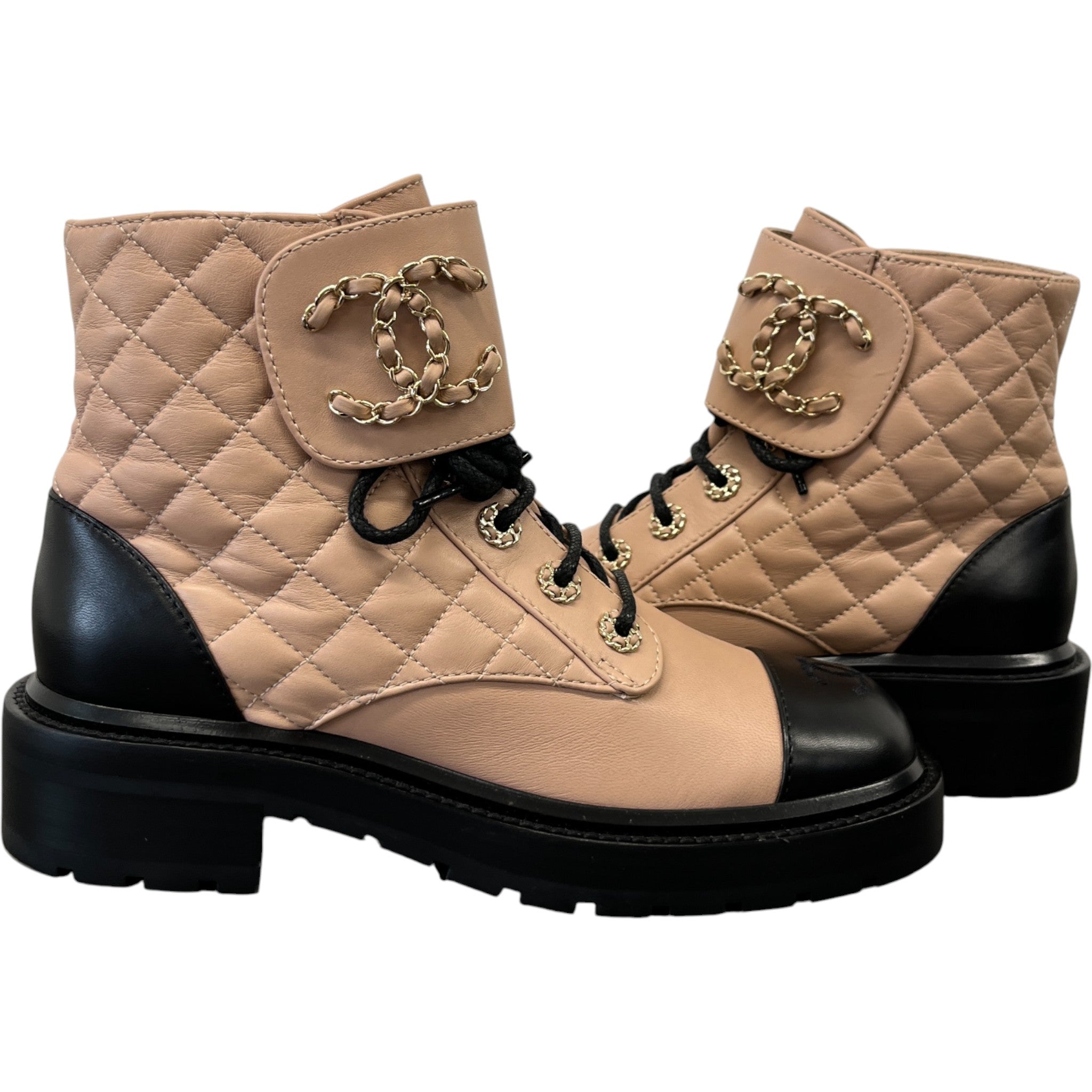 Women's Quilted Combat Boots Beige Size EU 37 / UK 4