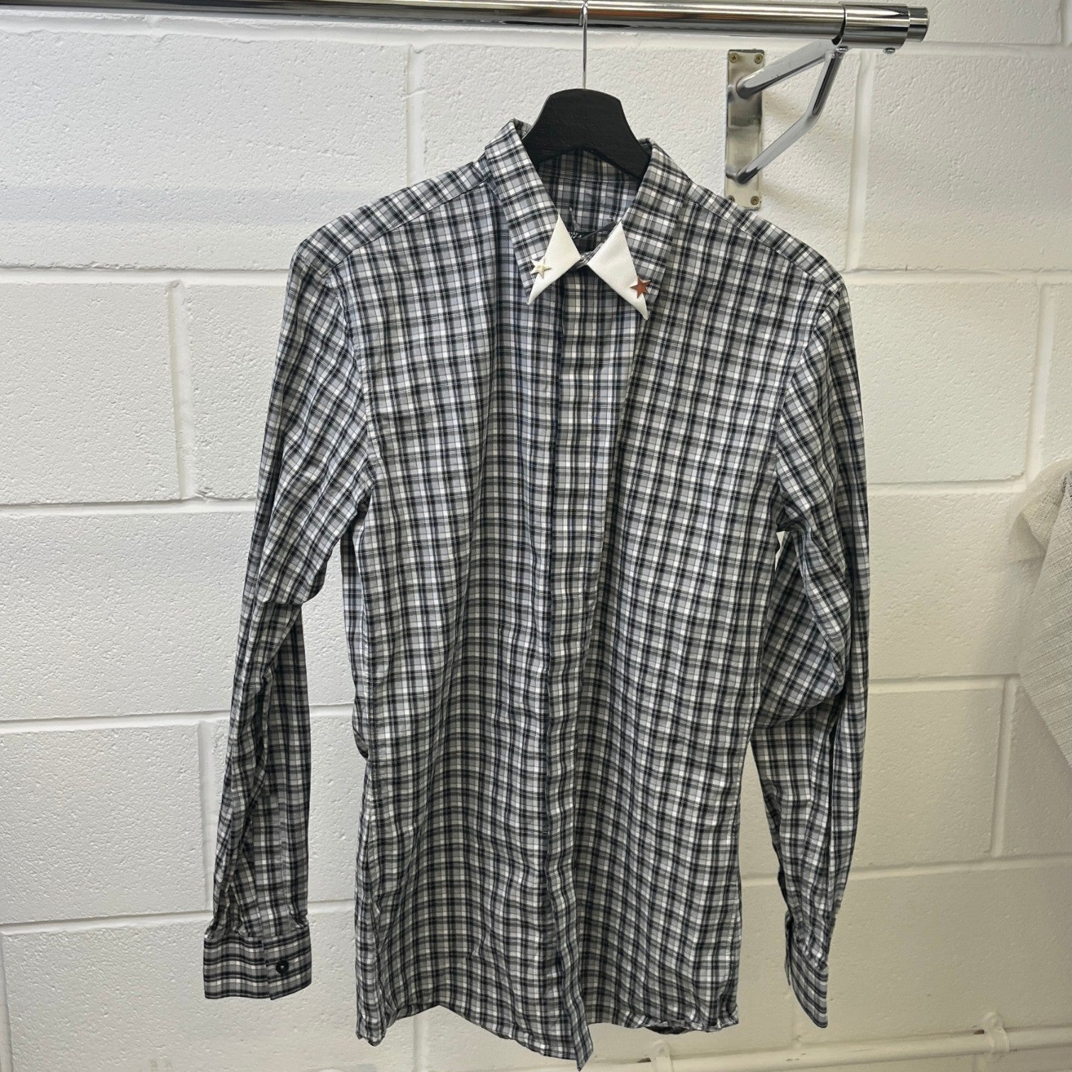 Men's Star Collar Long Sleeve Shirt Grey Size S