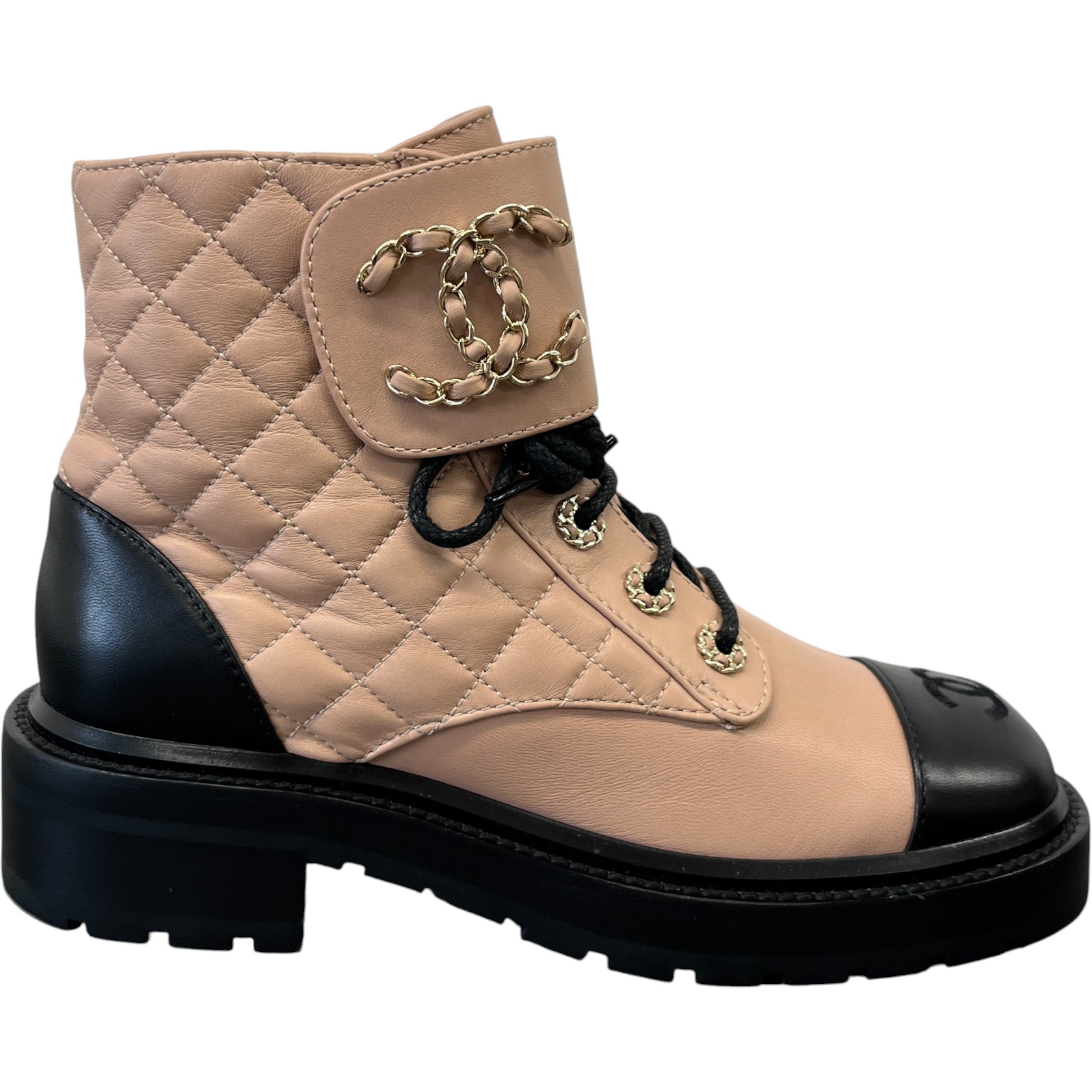 Women's Quilted Combat Boots Beige Size EU 37 / UK 4