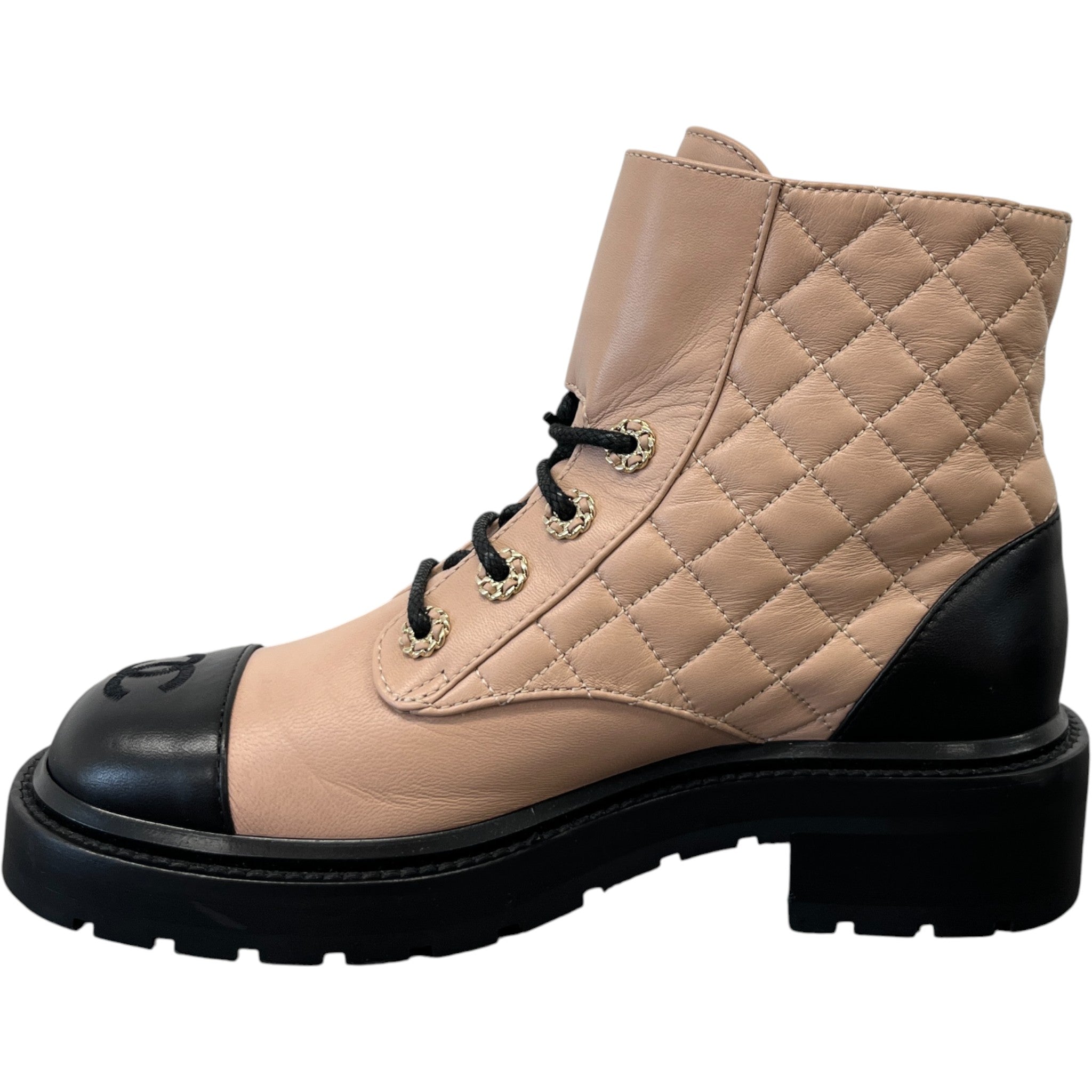Women's Quilted Combat Boots Beige Size EU 37 / UK 4