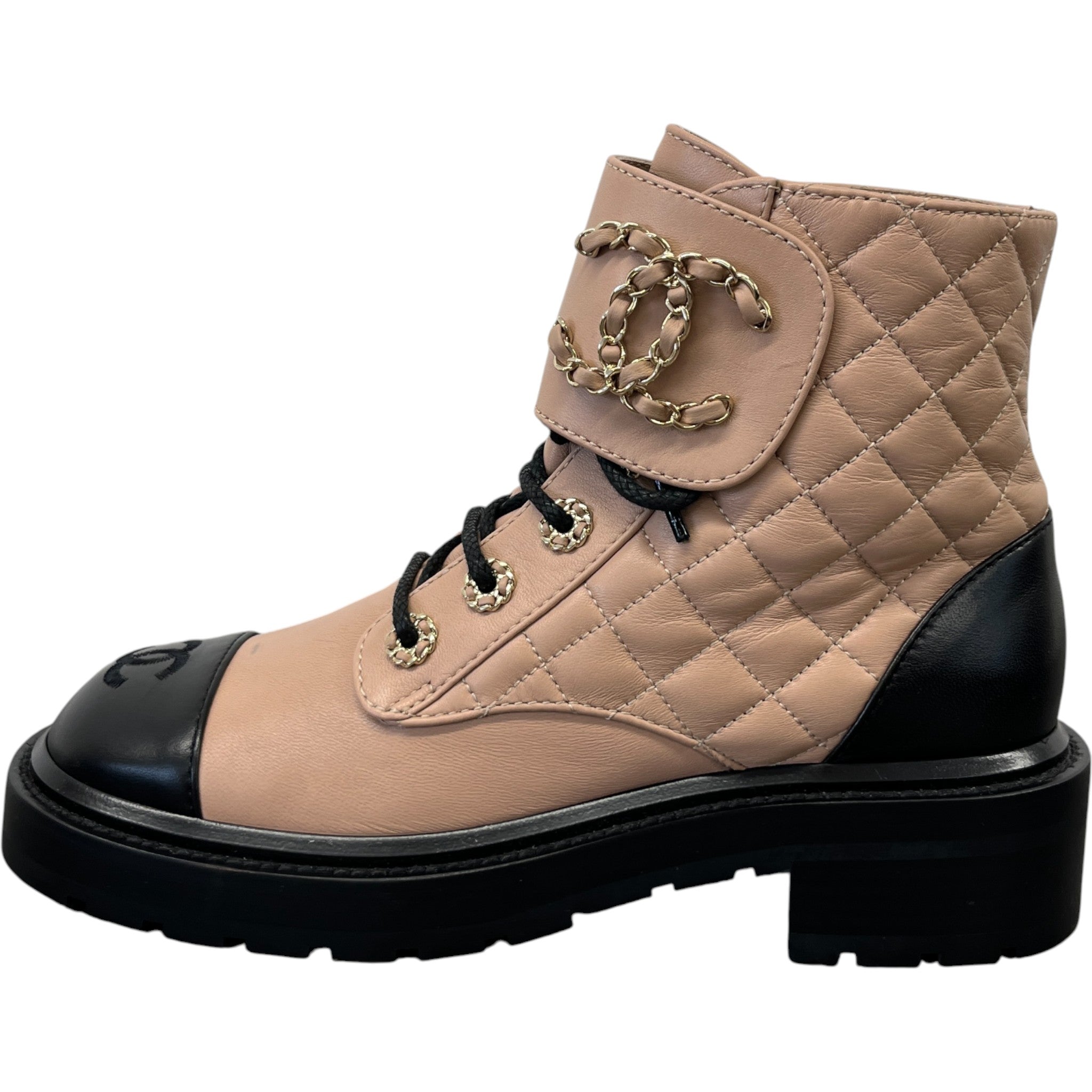Women's Quilted Combat Boots Beige Size EU 37 / UK 4
