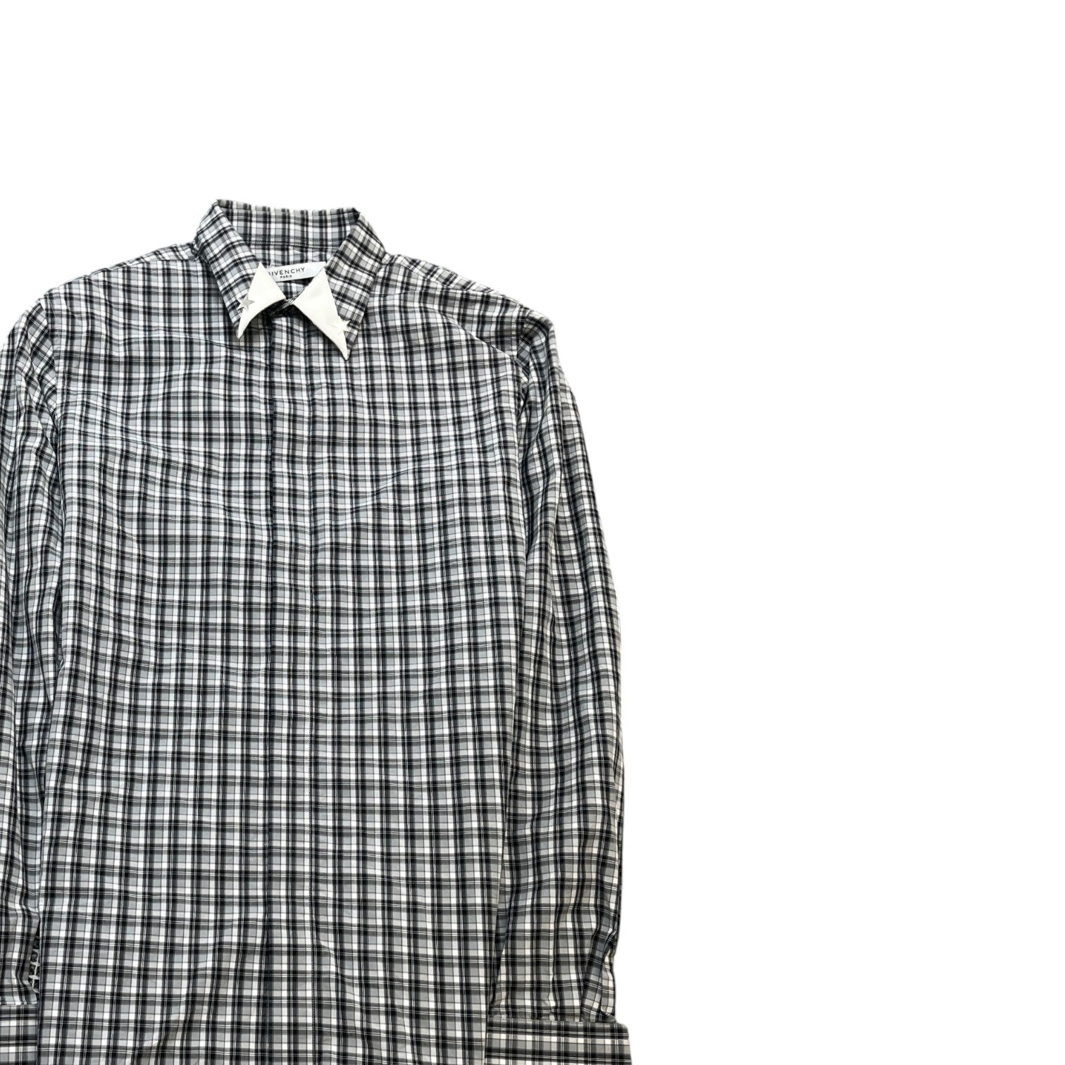 Men's Star Collar Long Sleeve Shirt Grey Size S