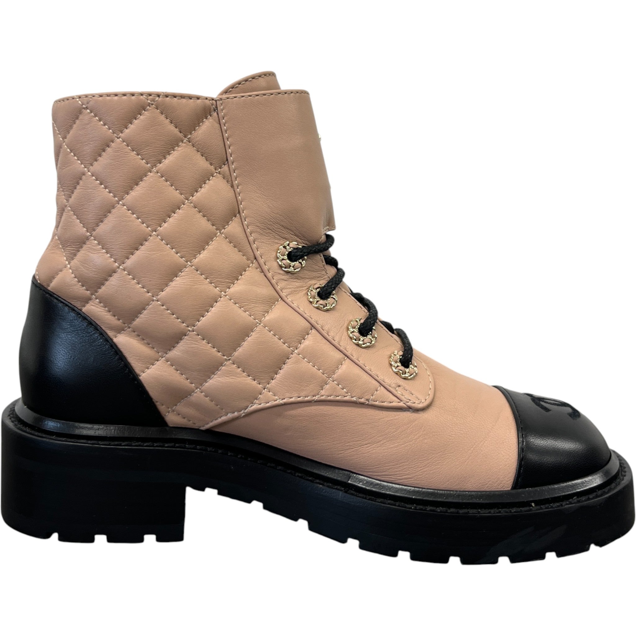 Women's Quilted Combat Boots Beige Size EU 37 / UK 4
