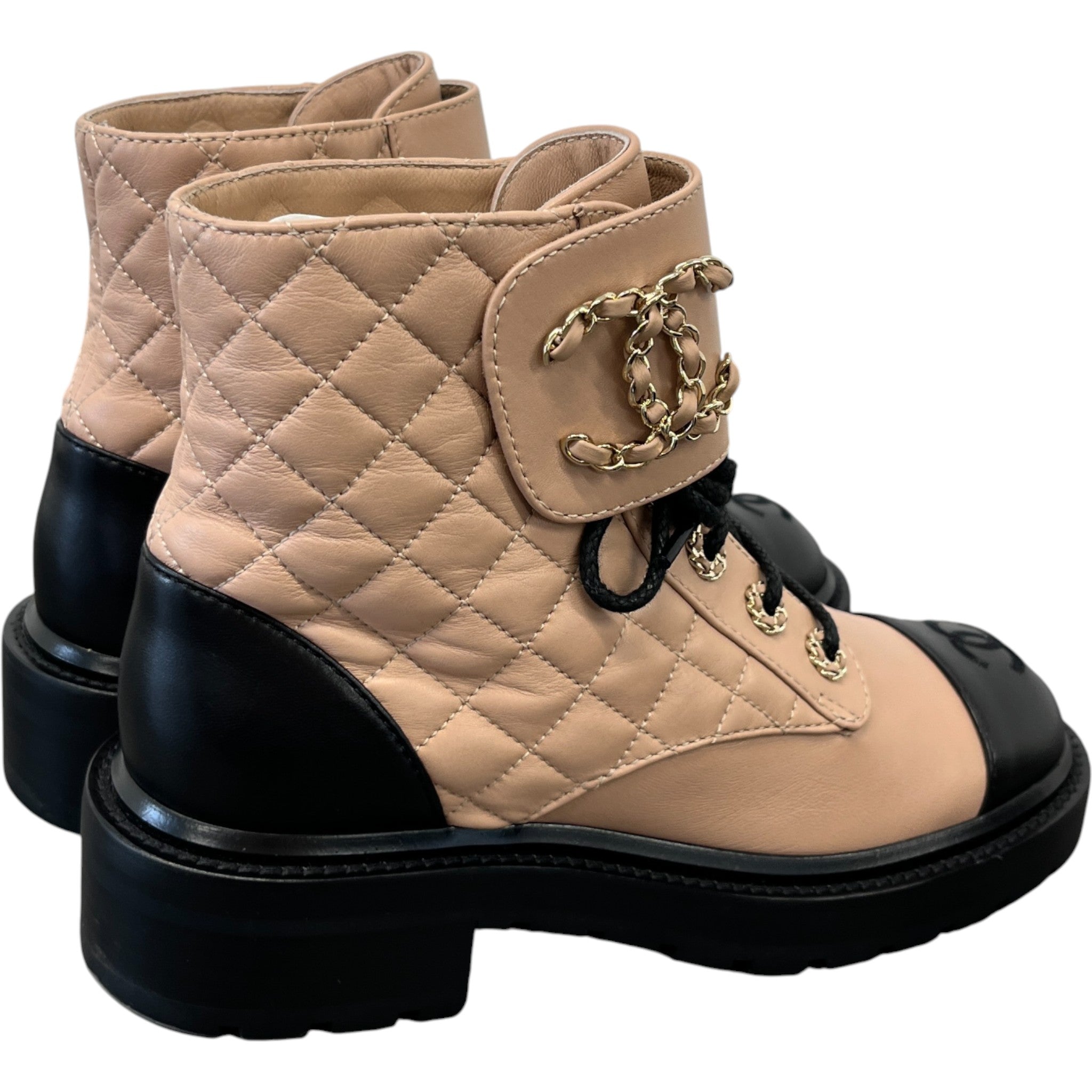 Women's Quilted Combat Boots Beige Size EU 37 / UK 4
