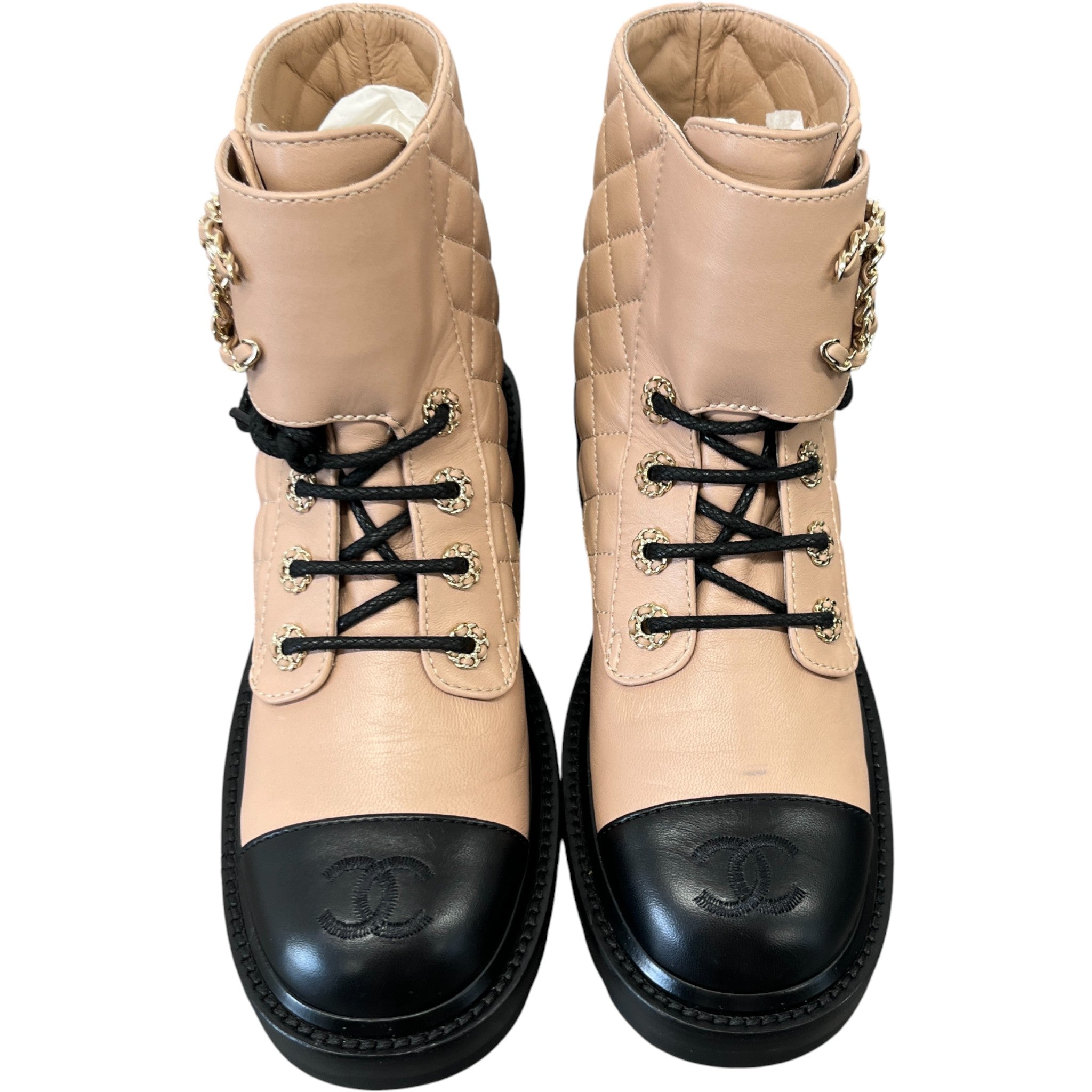 Women's Quilted Combat Boots Beige Size EU 37 / UK 4