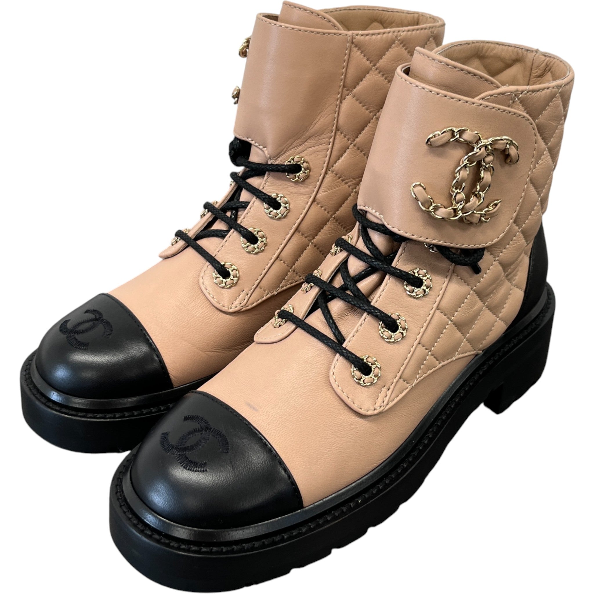 Women's Quilted Combat Boots Beige Size EU 37 / UK 4
