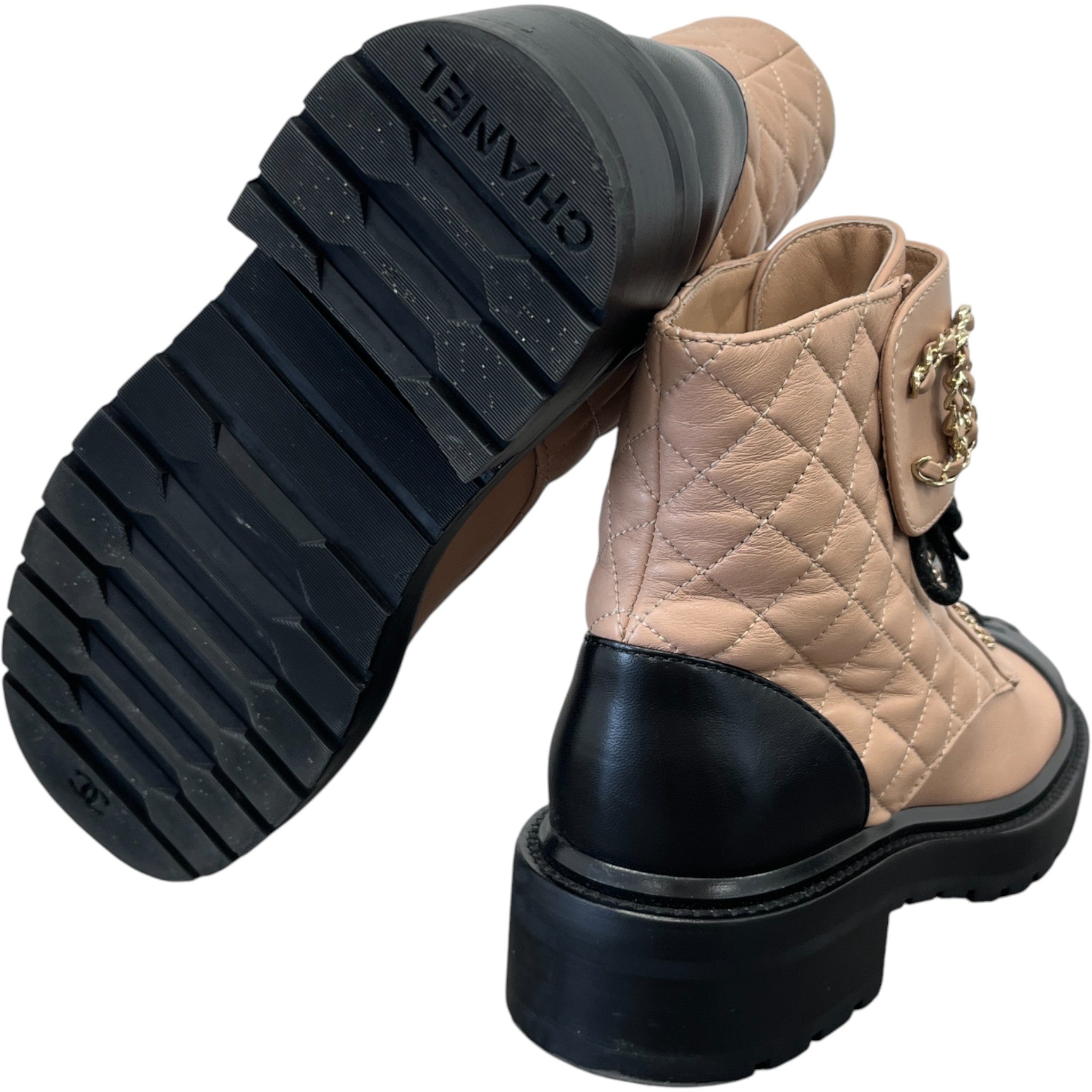 Women's Quilted Combat Boots Beige Size EU 37 / UK 4