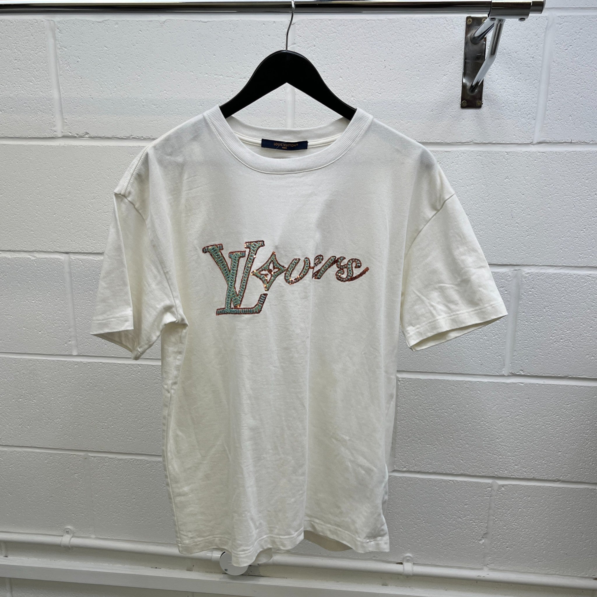 Men's Lovers Embroidered Logo T-Shirt White Size M