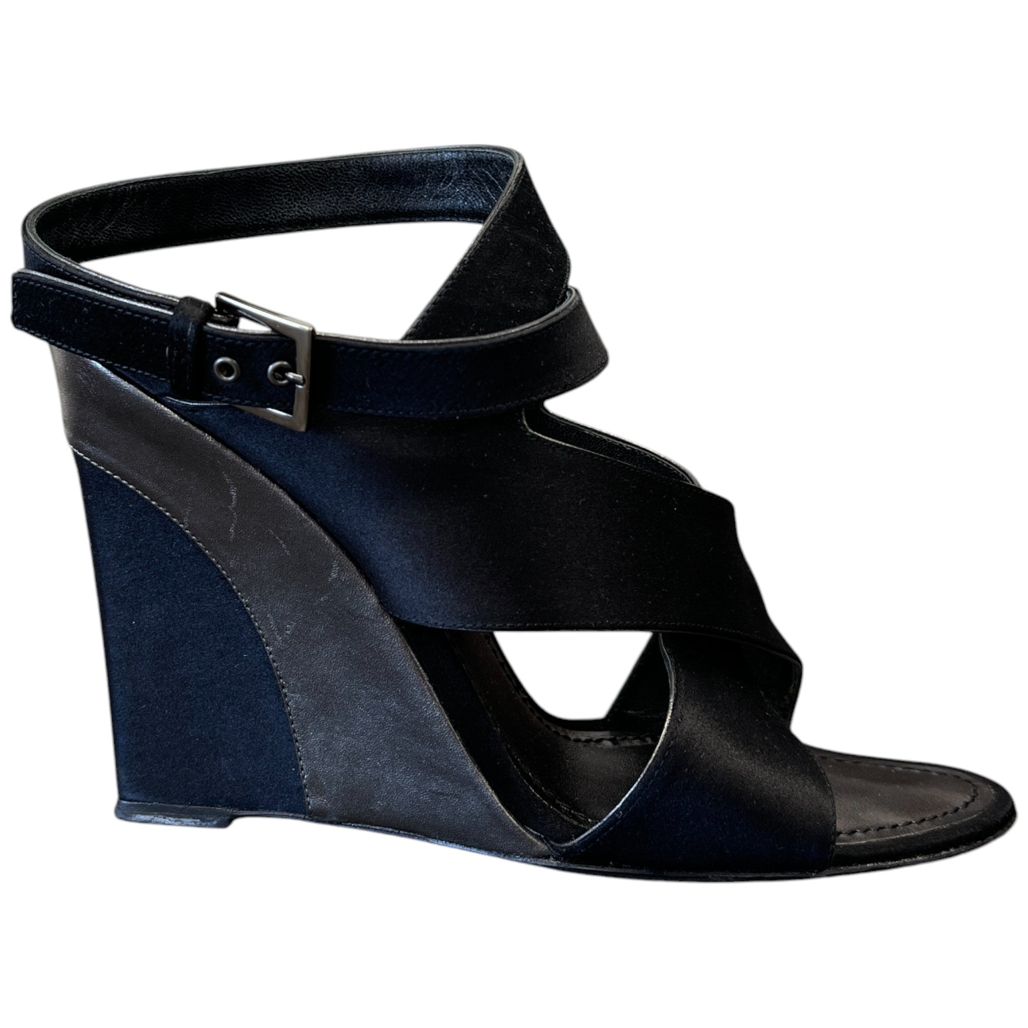 Women's Satin Strap Wedge Sandals Heels Black Size EU 38 / UK 5