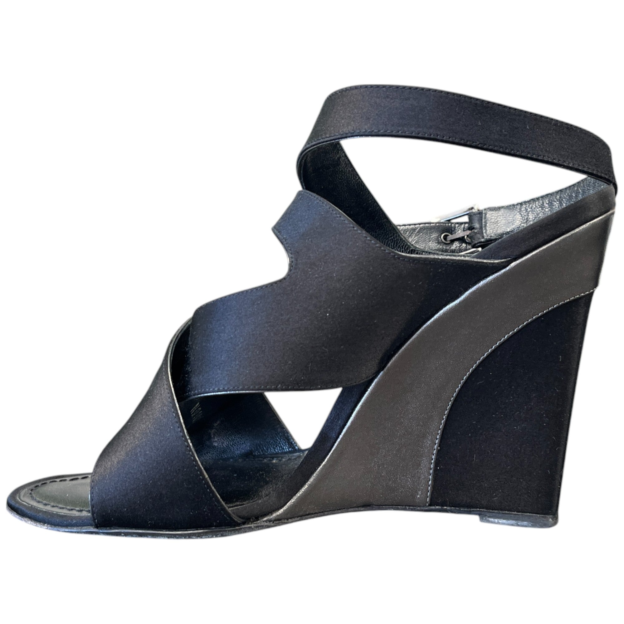 Women's Satin Strap Wedge Sandals Heels Black Size EU 38 / UK 5