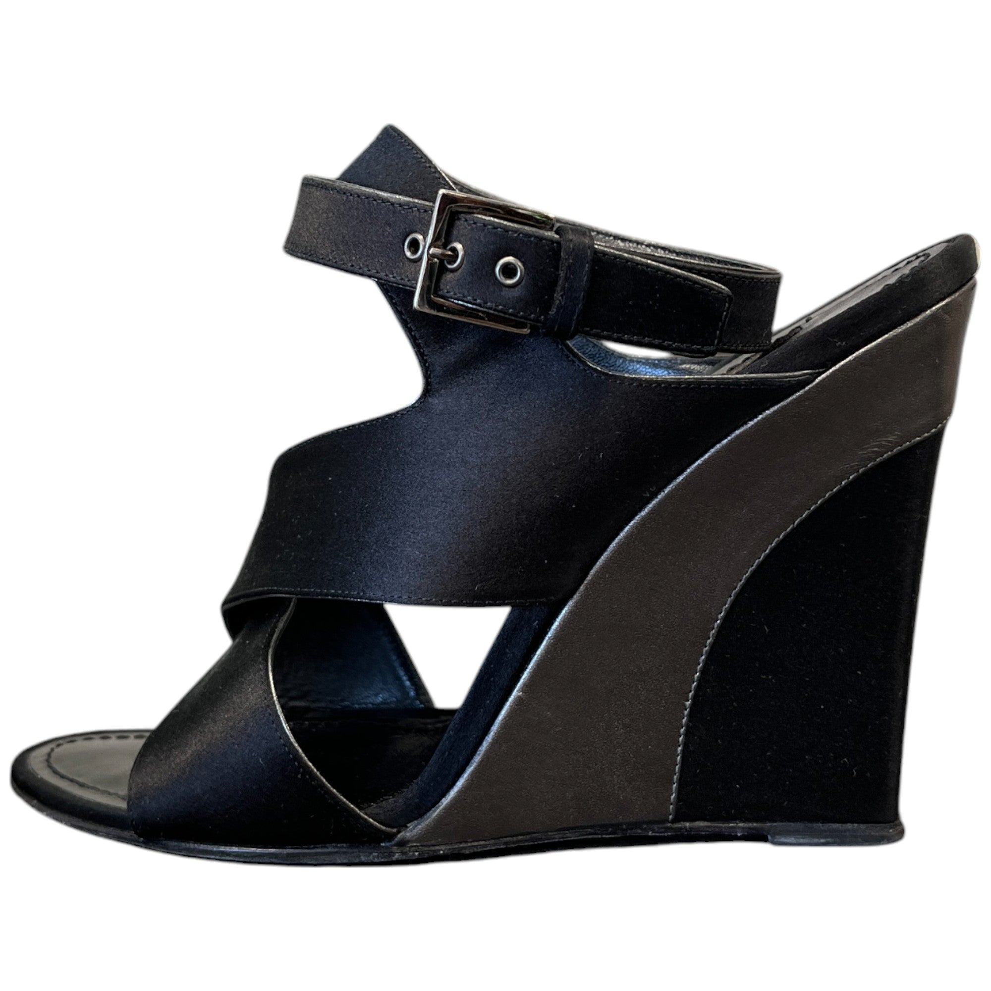 Women's Satin Strap Wedge Sandals Heels Black Size EU 38 / UK 5