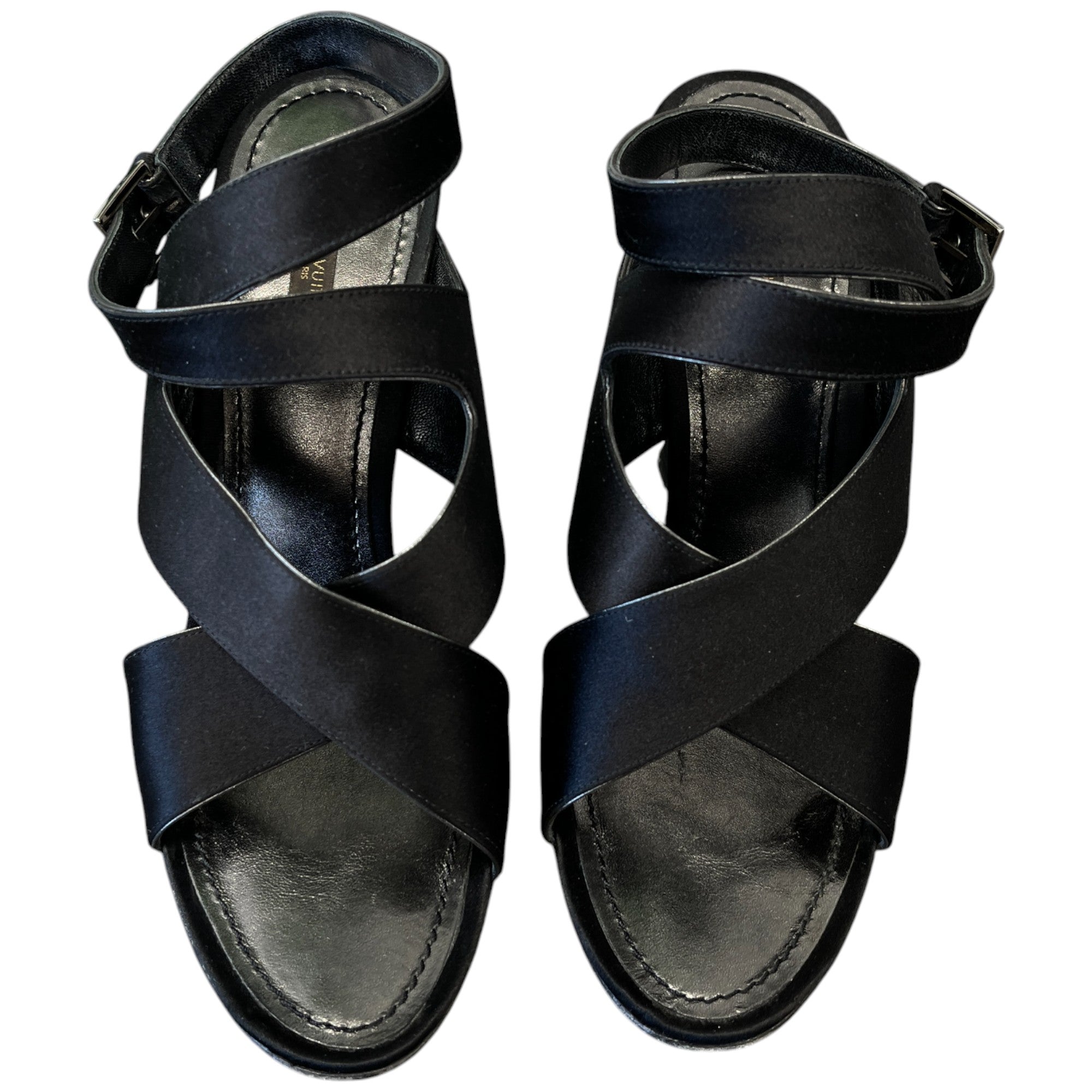 Women's Satin Strap Wedge Sandals Heels Black Size EU 38 / UK 5
