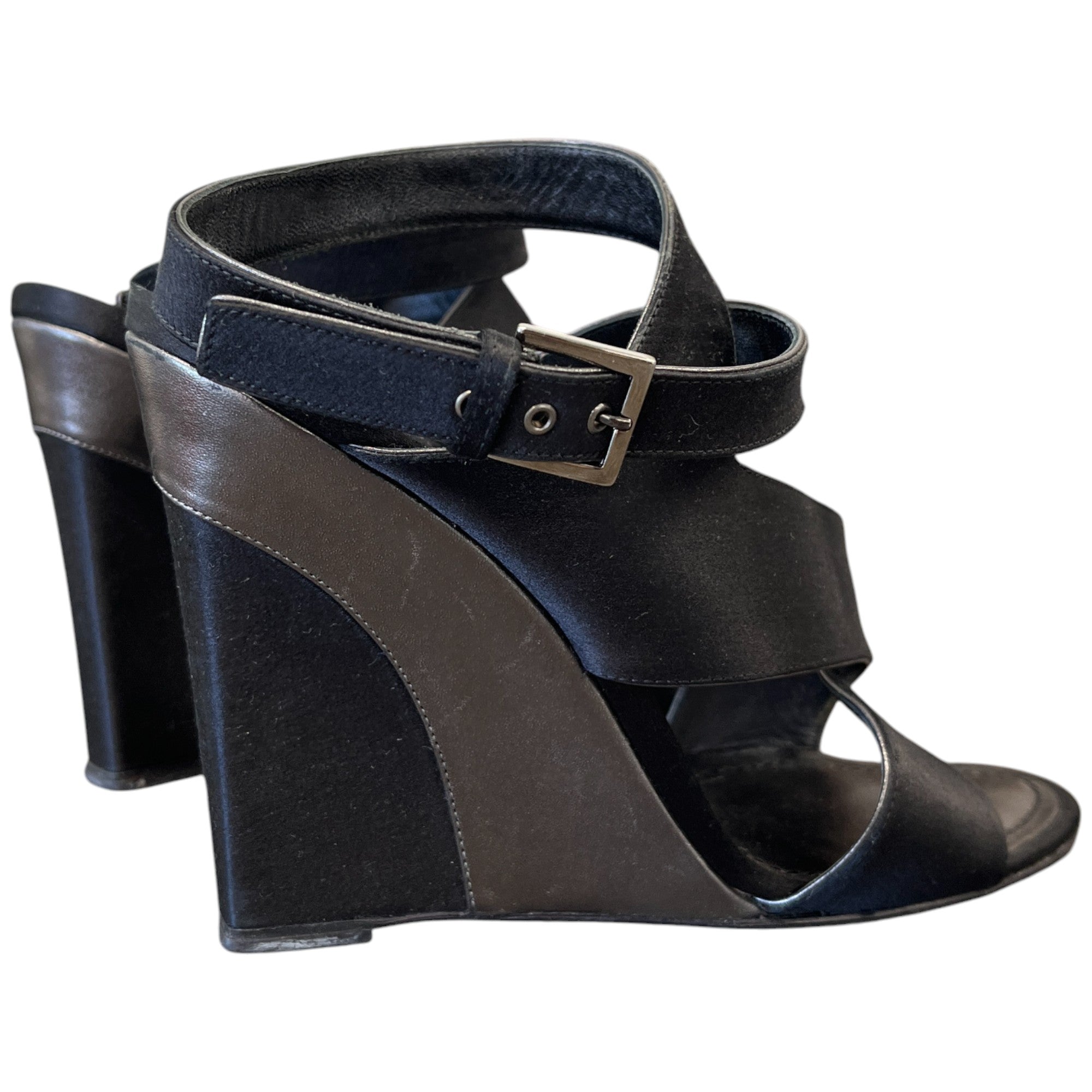 Women's Satin Strap Wedge Sandals Heels Black Size EU 38 / UK 5