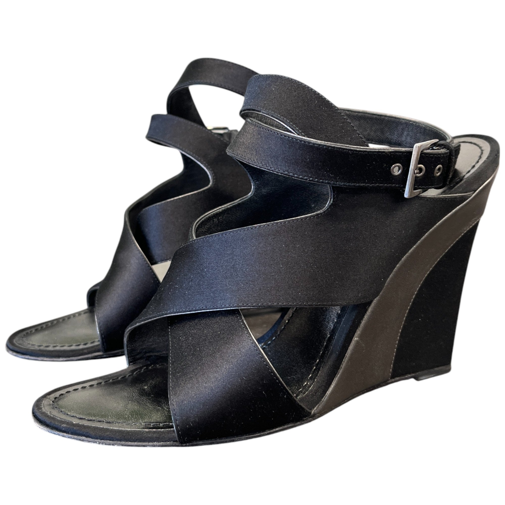 Women's Satin Strap Wedge Sandals Heels Black Size EU 38 / UK 5