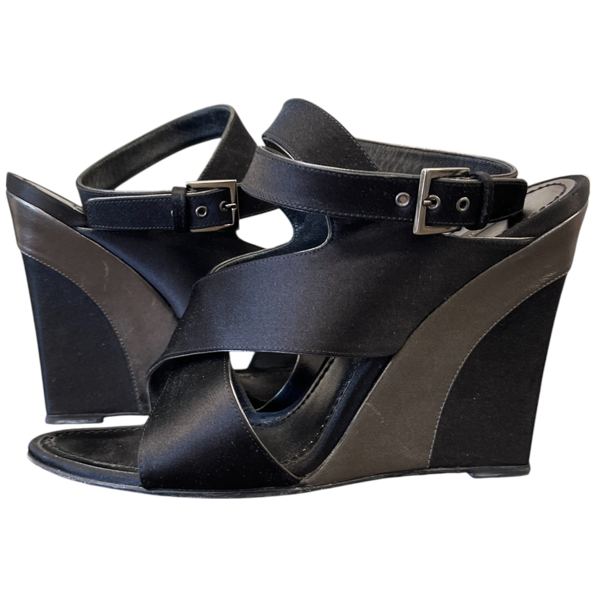 Women's Satin Strap Wedge Sandals Heels Black Size EU 38 / UK 5