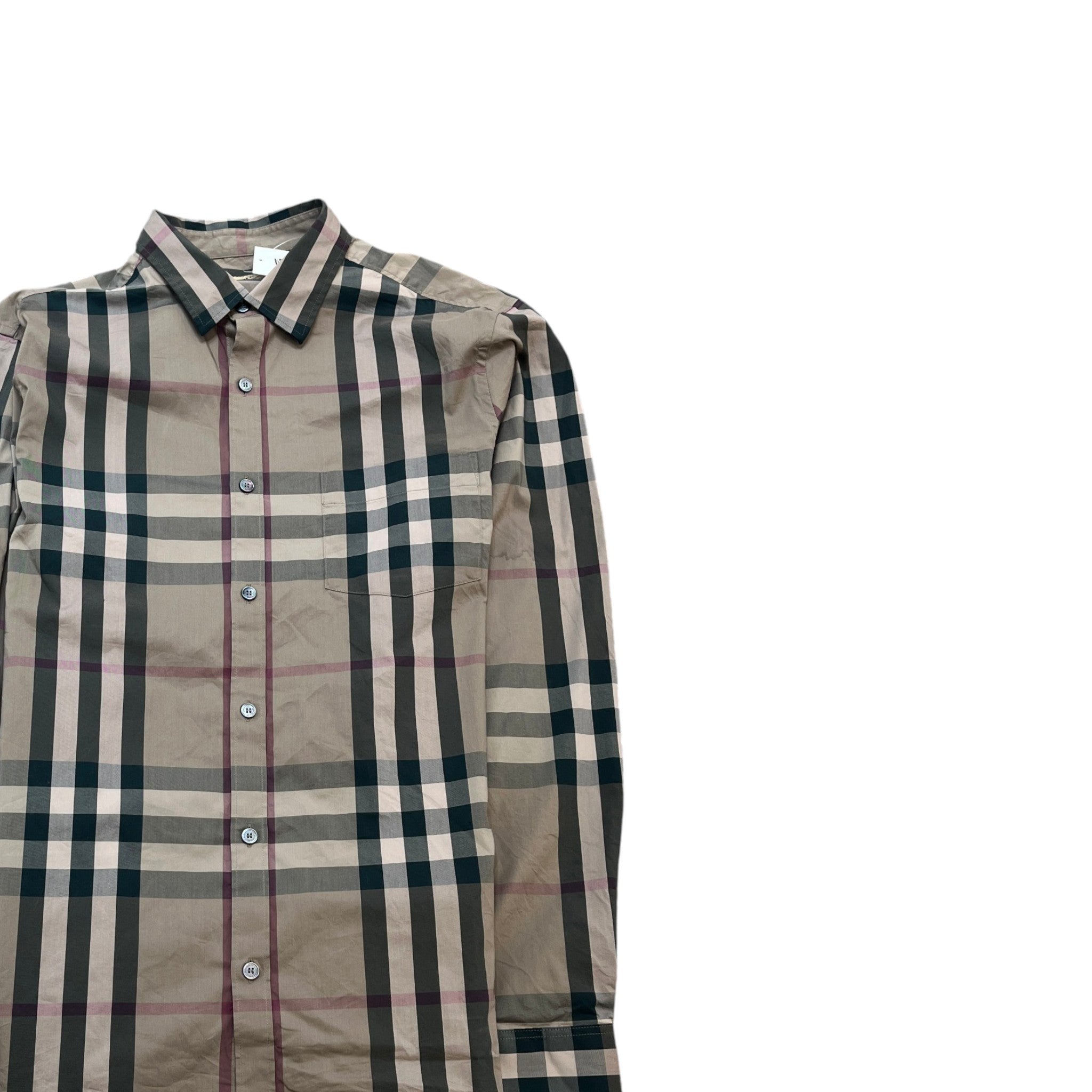 Men's Checkered Short Sleeve Shirt Beige Size L