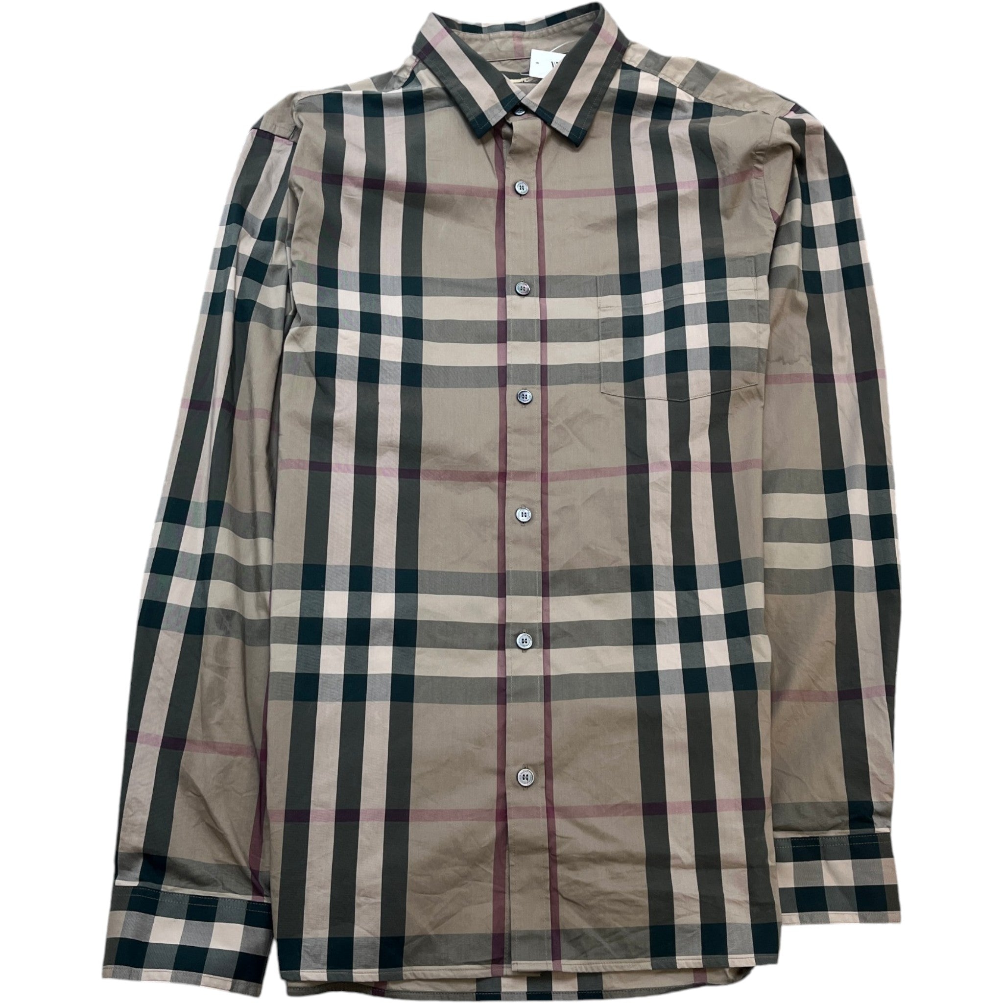 Men's Checkered Short Sleeve Shirt Beige Size L