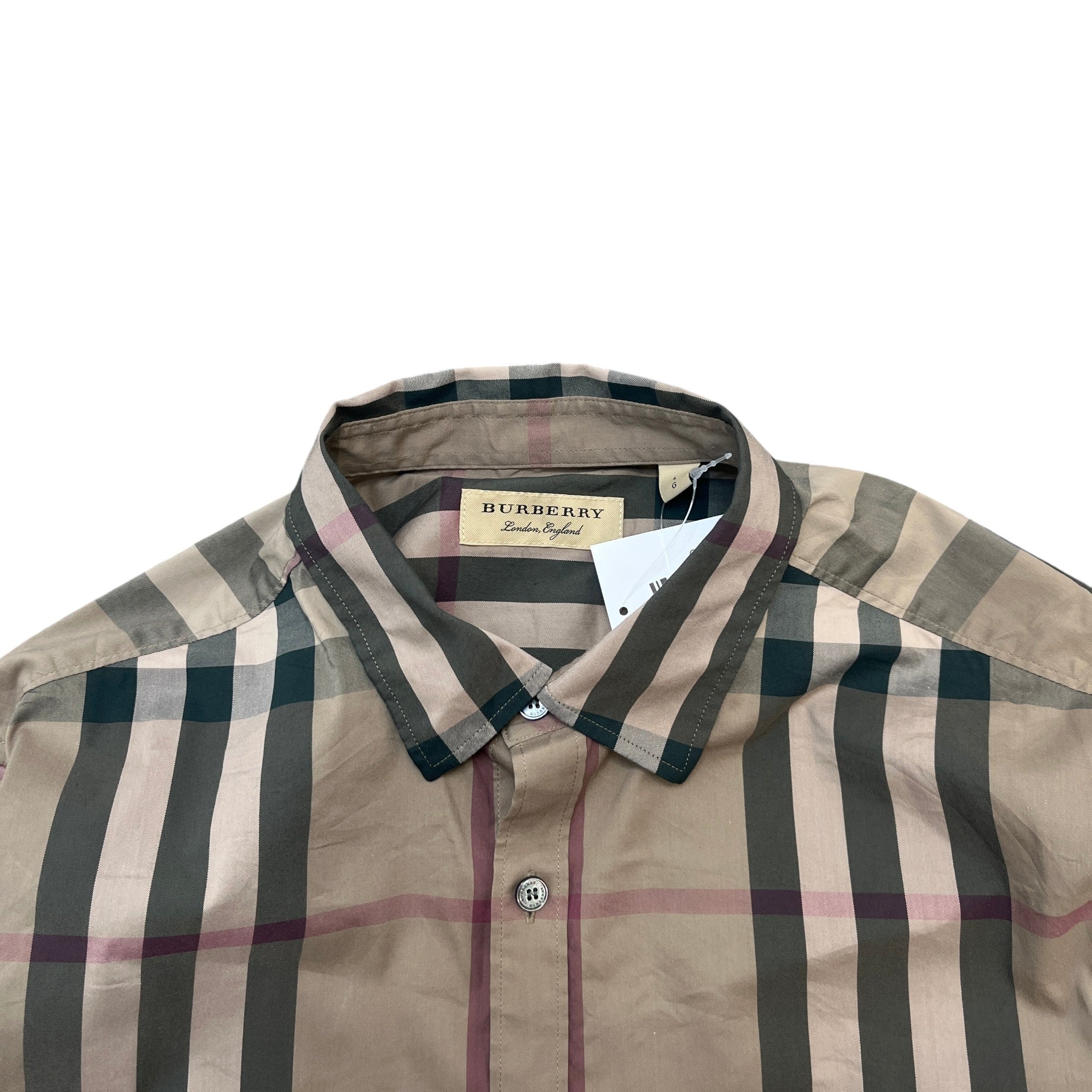 Men's Checkered Short Sleeve Shirt Beige Size L
