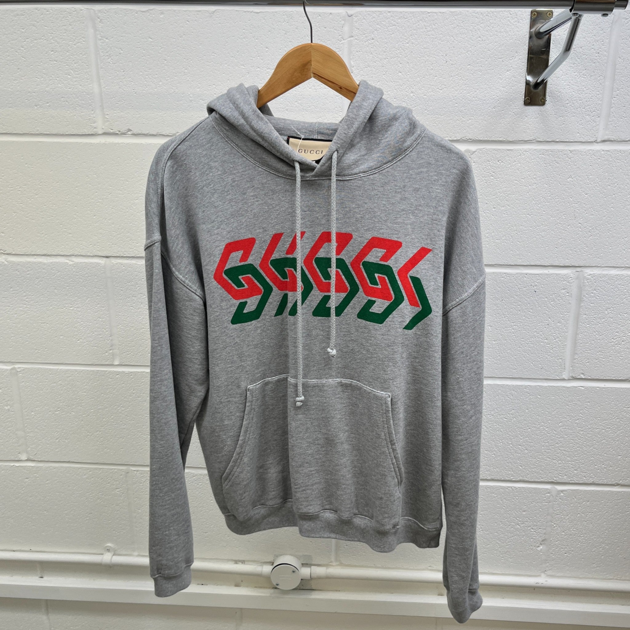 Men's Gg Logo Print Hoodie Grey Size M