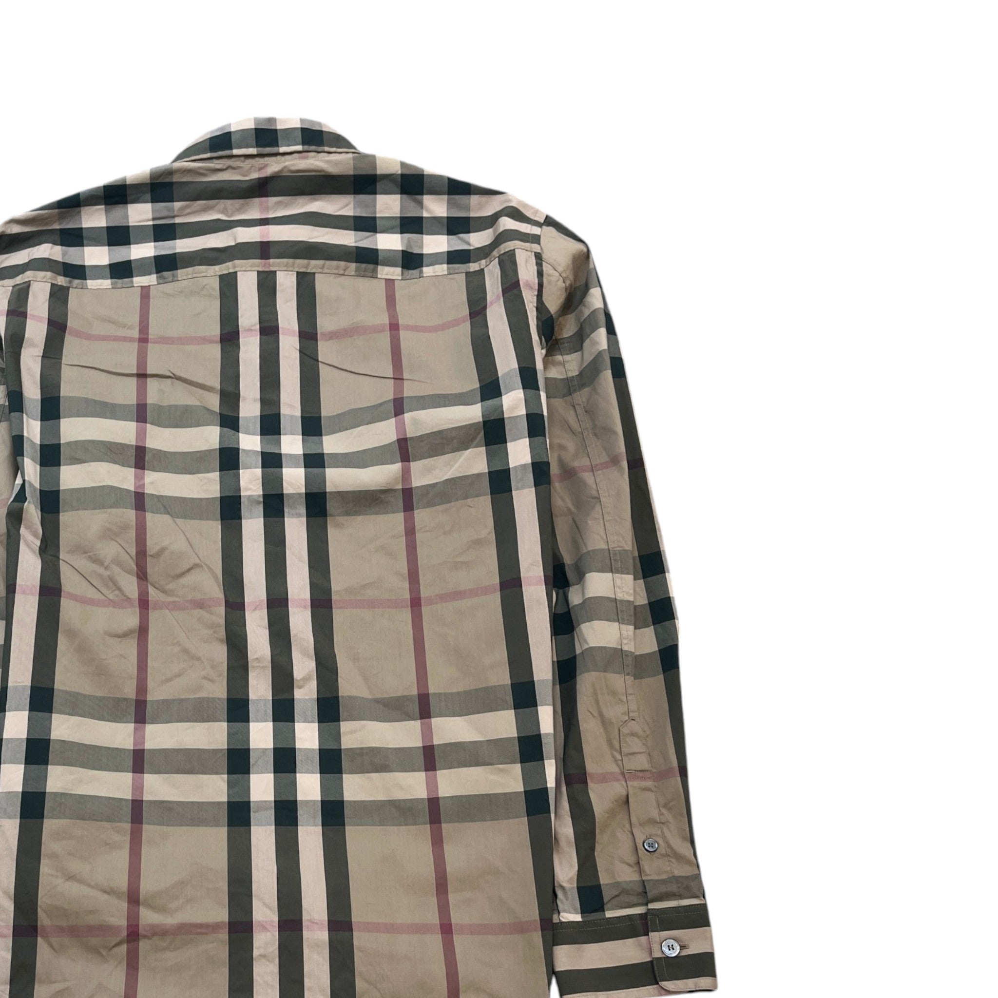 Men's Checkered Short Sleeve Shirt Beige Size L